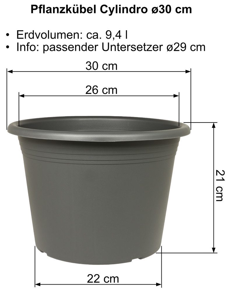 Heimwerkercenter Blumentopf MePla Blumentopf Cylindro ø30 cm, Anthrazit, wetterfester Kunstoff