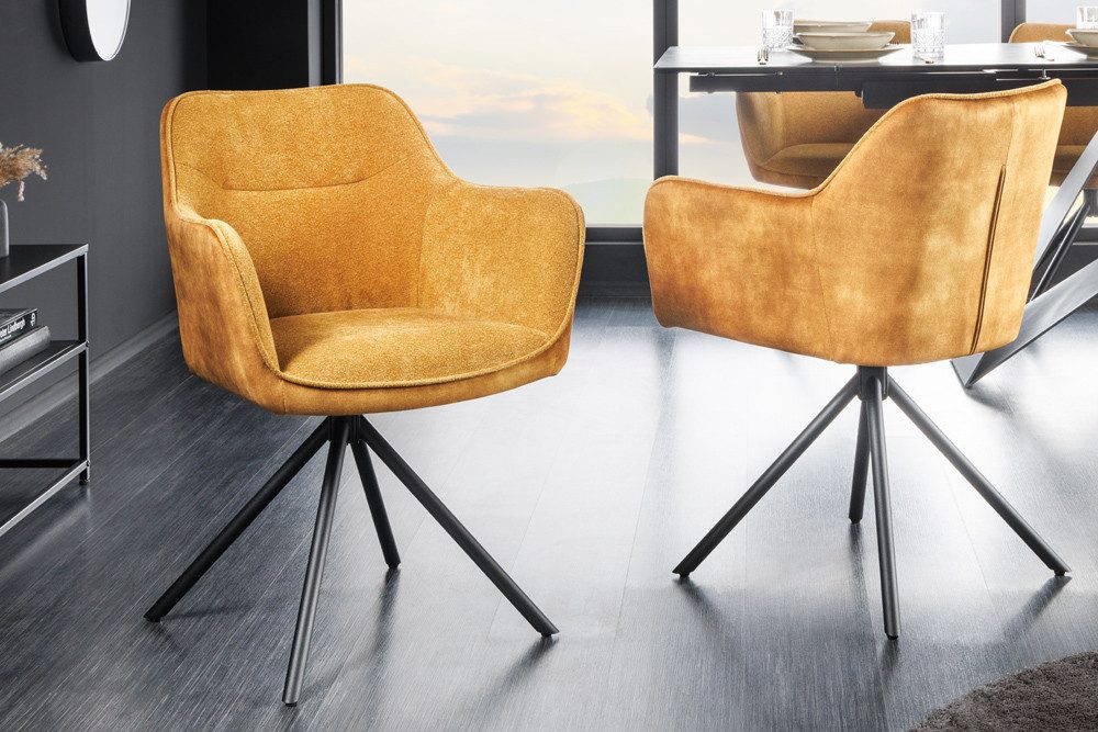 riess-ambiente Polsterstuhl VERONA senfgelb – Samt & Strukturstoff, mit Armlehne, Metall (Einzelartikel, 1 St), 180° drehbar mit Auto-Return-Funktion – ideal für Esszimmer oder Büro