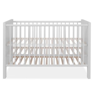 Homestyle4u Babybett Kinderbett 140x70 cm Umbaubar Gitterbett Höhenverstellbar Holz Weiß