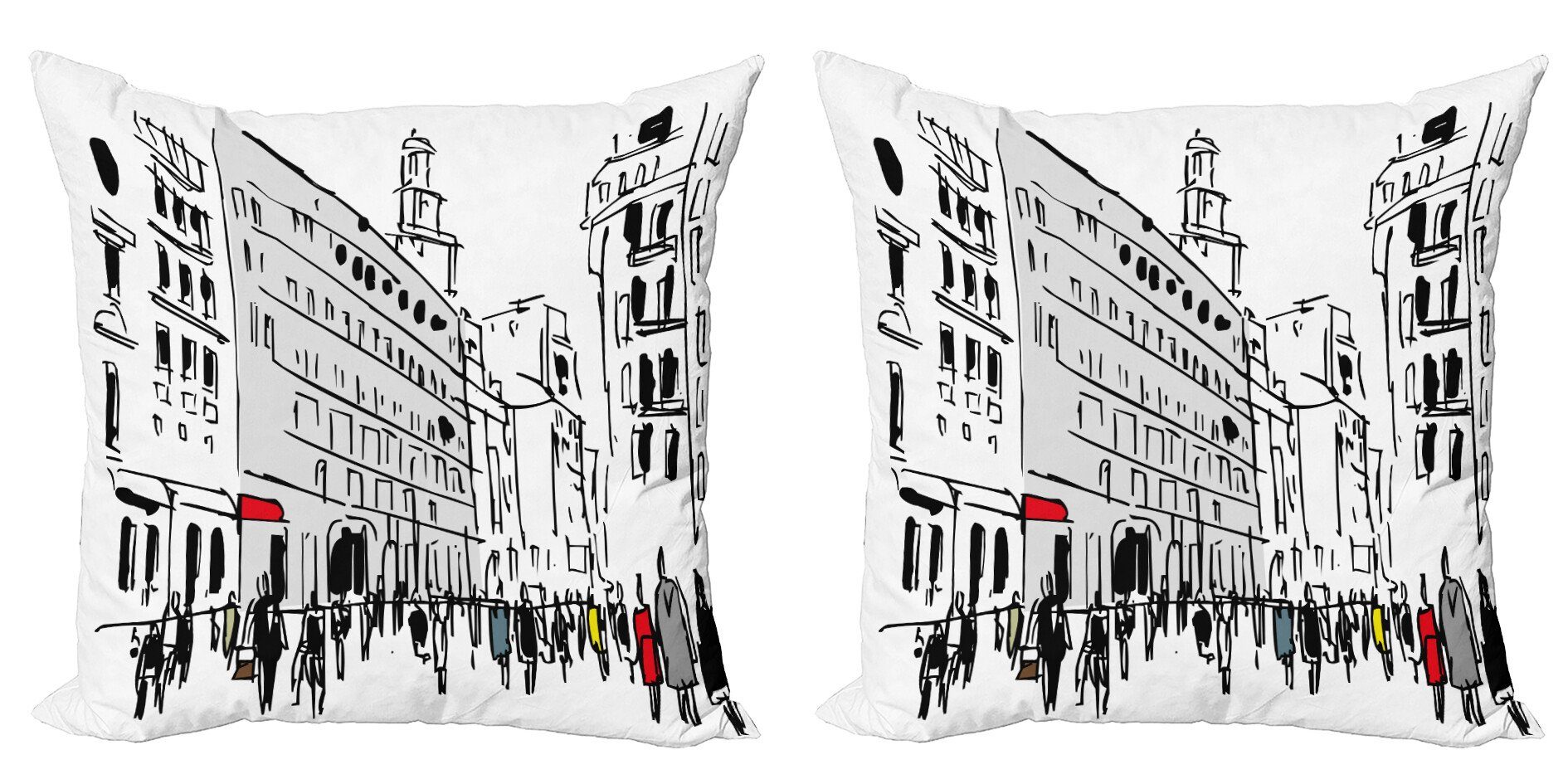 Kissenbezüge Modern Accent Doppelseitiger Digitaldruck, Abakuhaus (2 Stück), Städtisch Ink Ansicht Street View