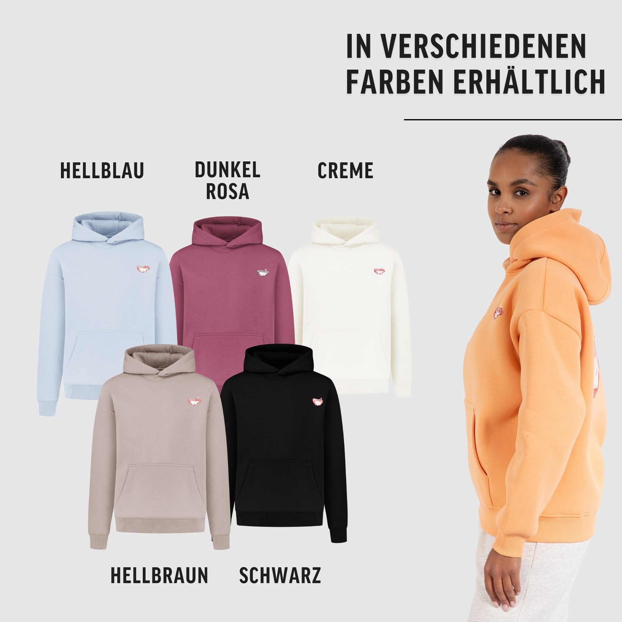 Smilodox Riva, Kapuzenpullover Oversize Fit mit großer Kapuze und Herz Print Stylischer Pulli Großer Print Kängurutasche Sweater Sport Freizeit