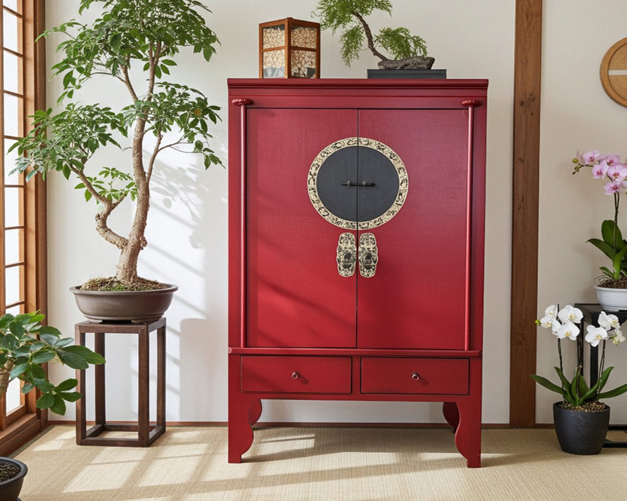 OPIUM OUTLET Kleiderschrank Asia Hochzeitsschrank Schrank Kommode Hochkommode (Asia Möbel komplett montiert, asiatisch orientalisch chinesisch exotisch fernöstlich) Vintage-Stil