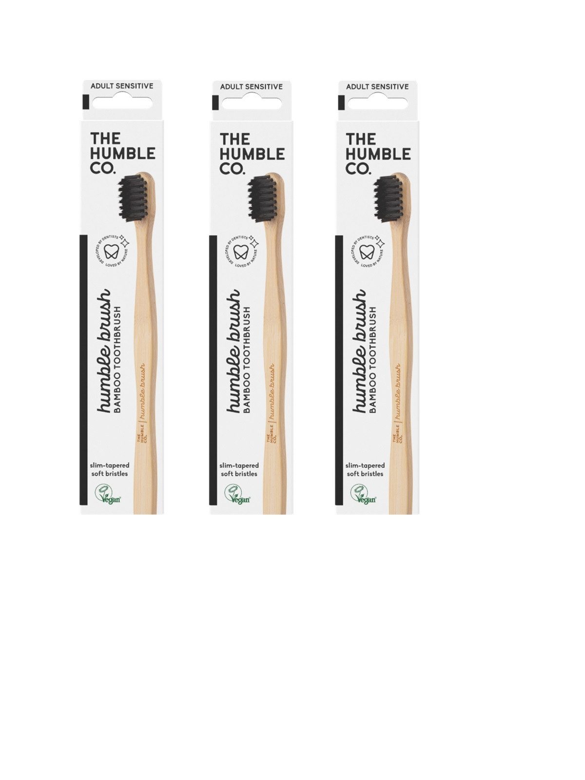 The Humble Co. Zahnbürste 3x Humble Brush Bambuszahnbürste sensitive - Schwarz