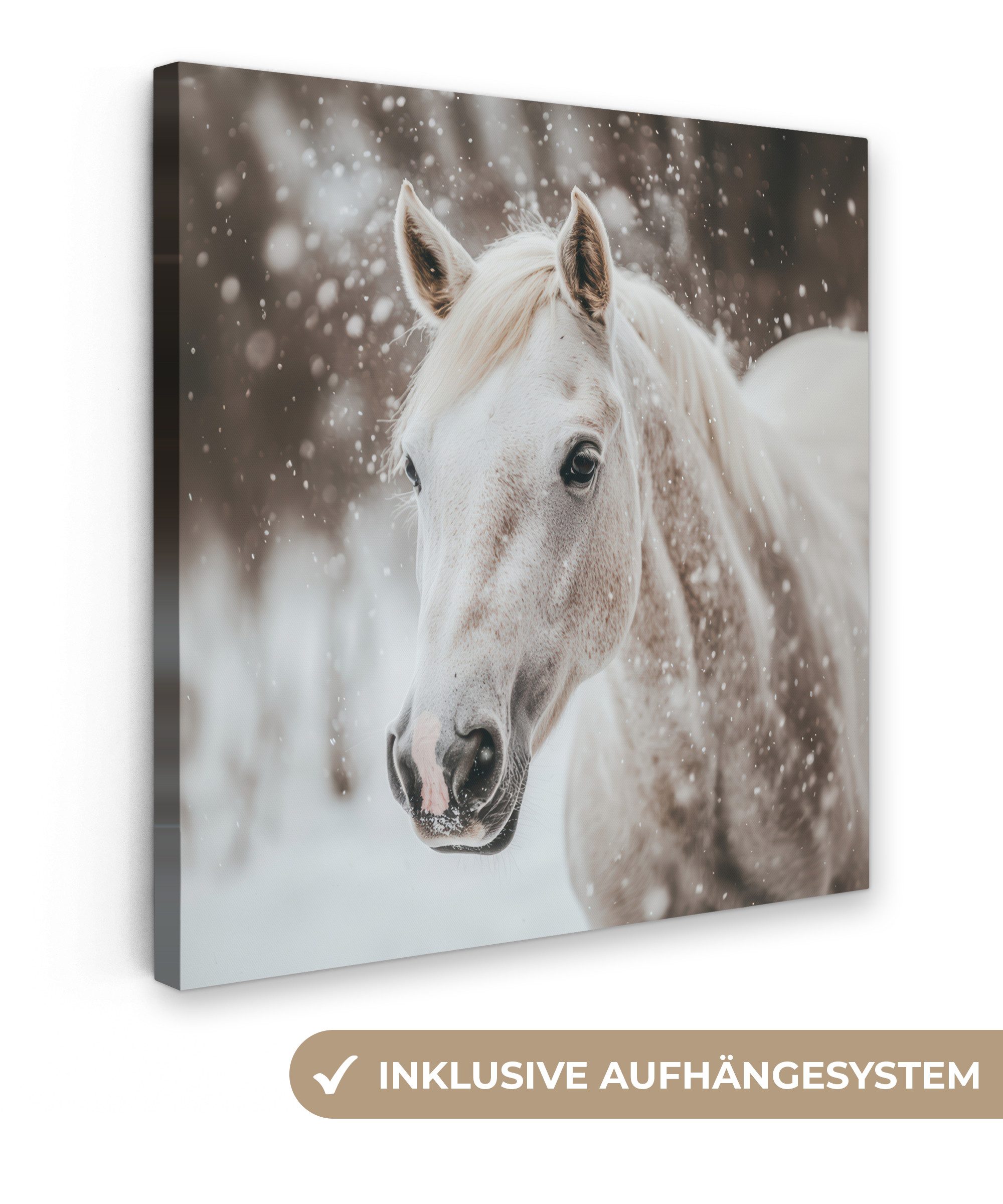 OneMillionCanvasses® Leinwandbild Pferd - Weiß - Winter - Natur - Schnee - günstig online kaufen