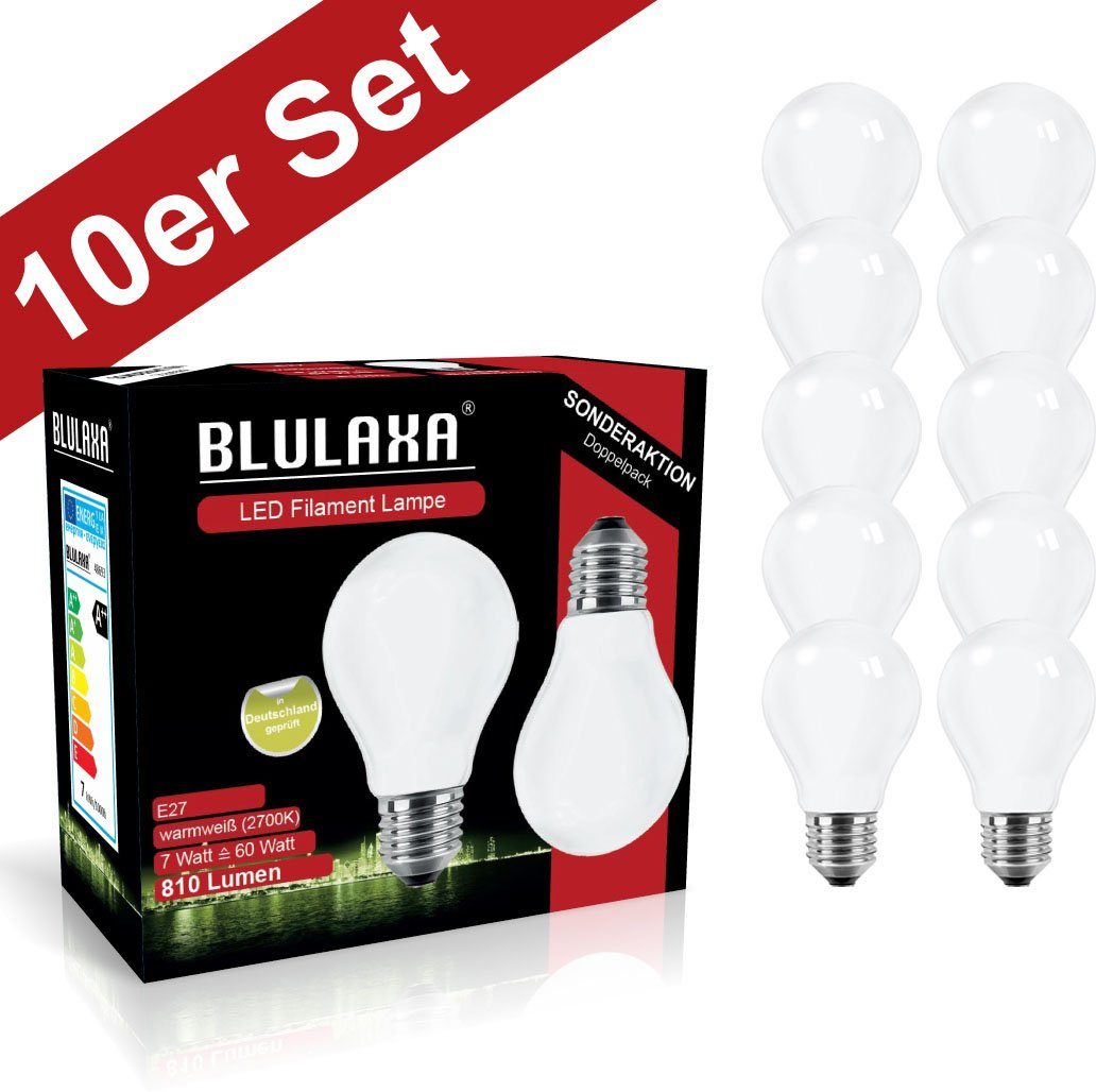 BLULAXA LED-Filament Retro Multi, E27, 10 St., Warmweiß, 10er-Set, Promotion-Pack Birnenform, Filament, opal