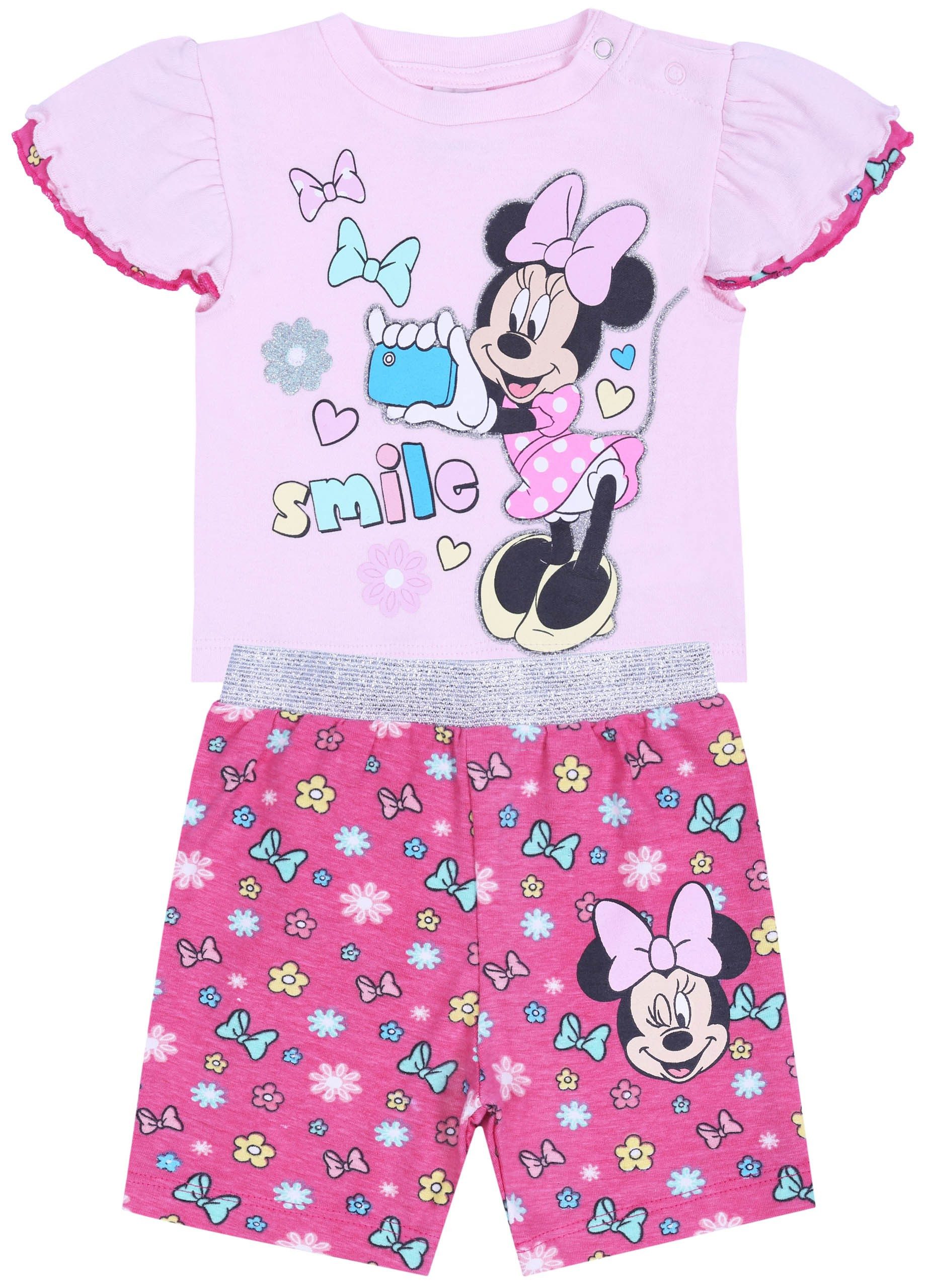 T-Shirt & Shorts Pinkes Baby-Set Outfit T-Shirt + kurze Hose Minnie Mouse 6 Monate