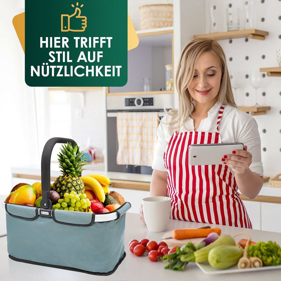 Easy line® Einkaufskorb Kühlkorb Stabiler Thermo Einkaufskorb Eleganter  faltbarer Picknickkorb, mit Kühlfunktion und viel Stauraum isoliert, Leicht  & Klappbar