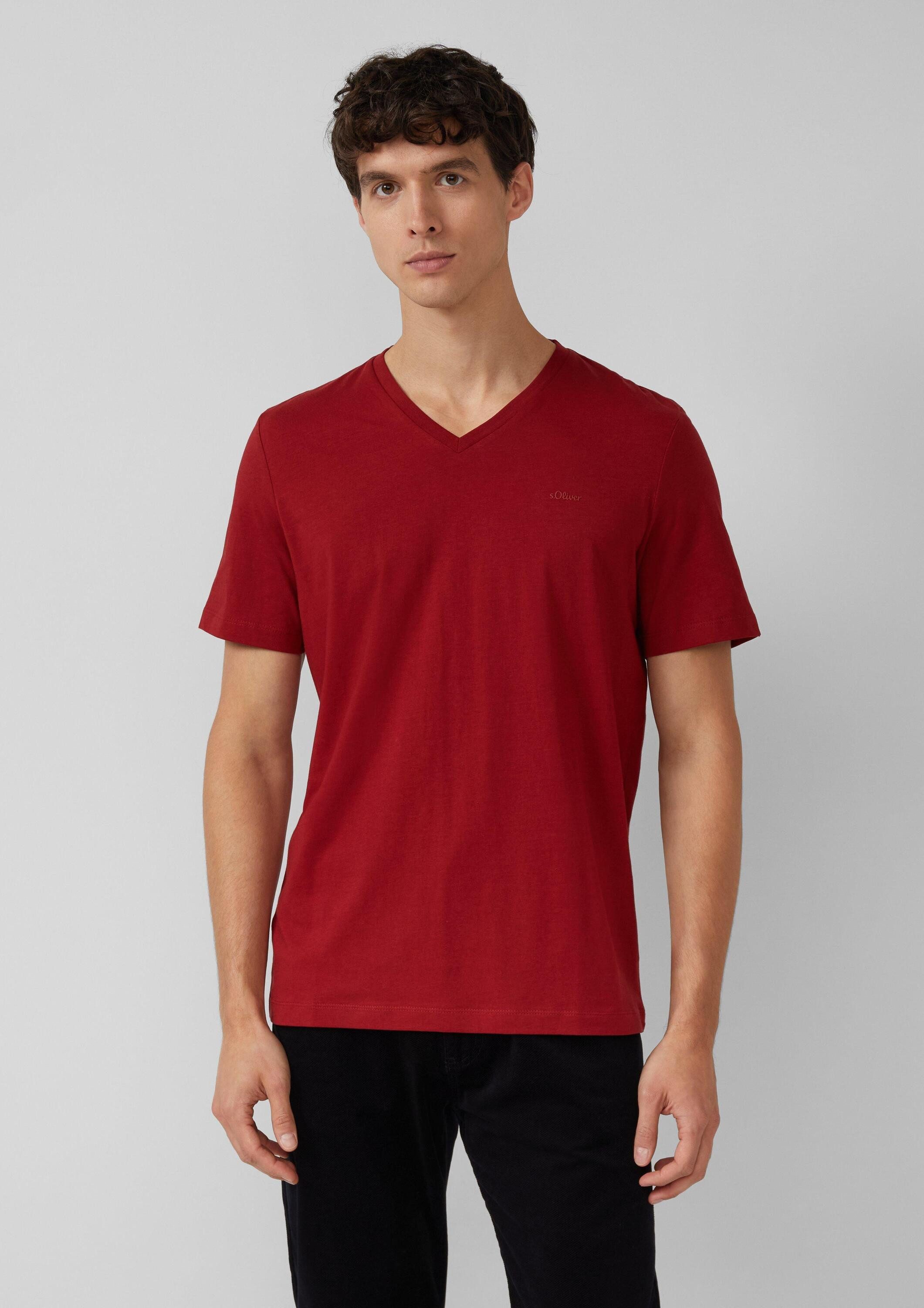 s.Oliver Kurzarmshirt T-Shirt Baumwoll-T-Shirt mit V-Ausschnitt günstig online kaufen