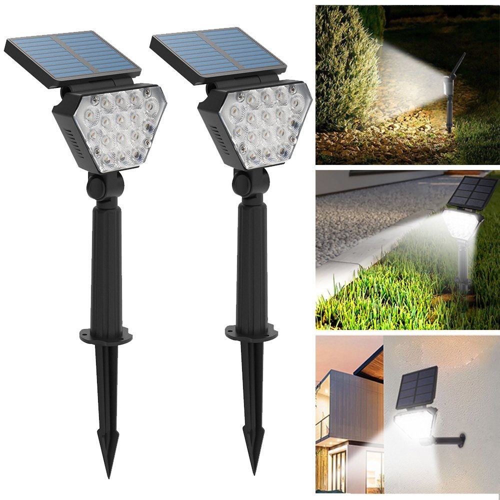 zggzerg LED Solarleuchte 2 Stück Solar Gartenleuchten LED Wasserdicht Solarleuchte für Außen Weiß
