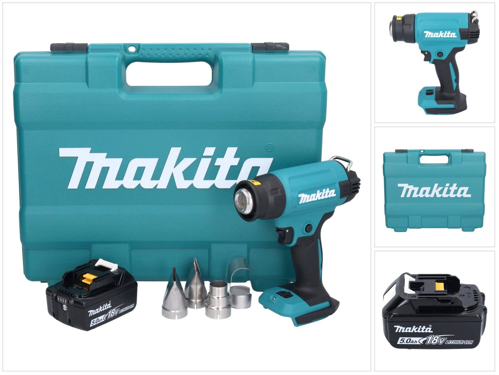 Makita Akku-Heißluftgebläse DHG 181 T1K 18 V 150 - 550°C + 1x Akku 5,0 Ah + Koffer