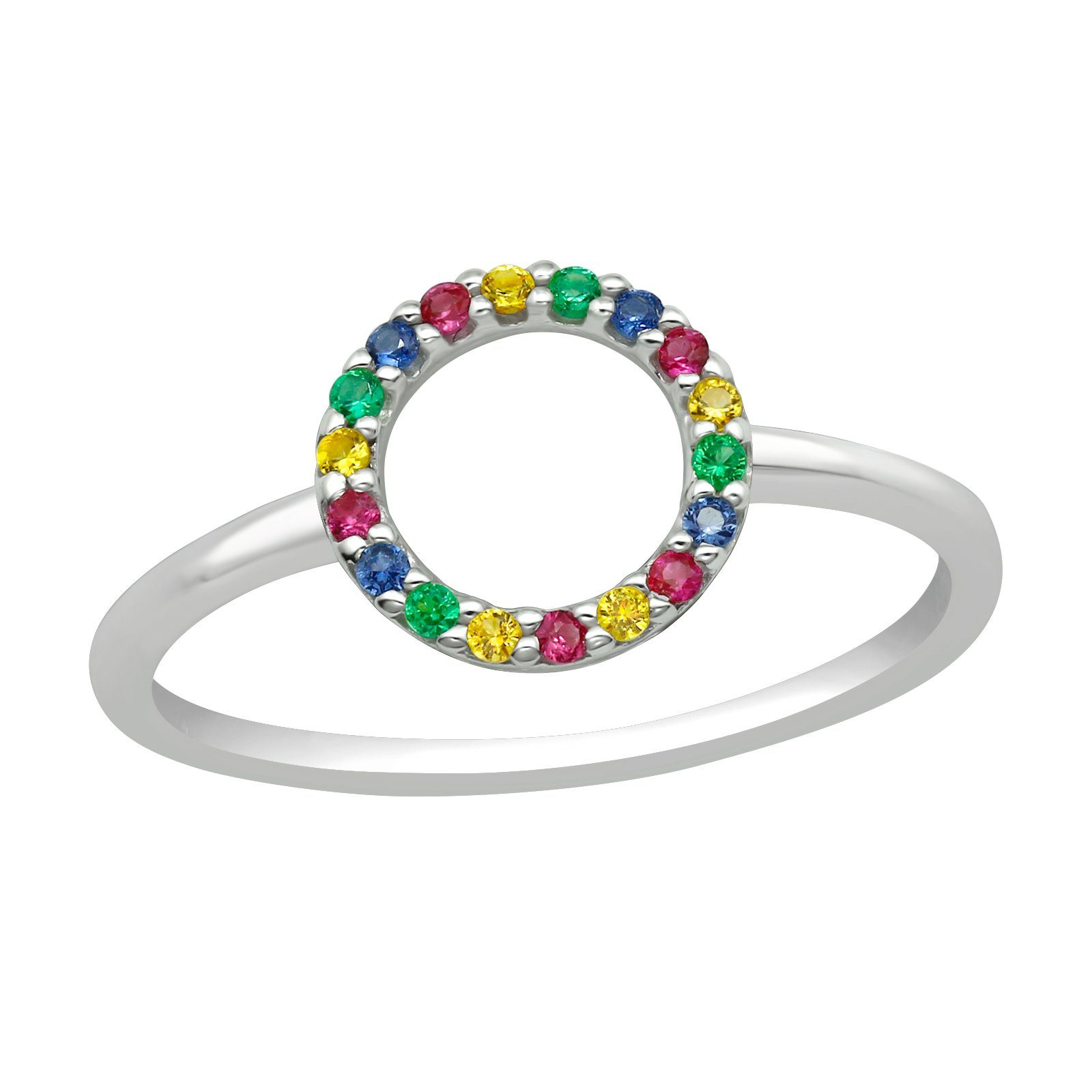BUNGSA Fingerring Silber Kreis 1-tlg), (Ring, bunt Ring Mädchen 925 Damen aus Frauen Kristall