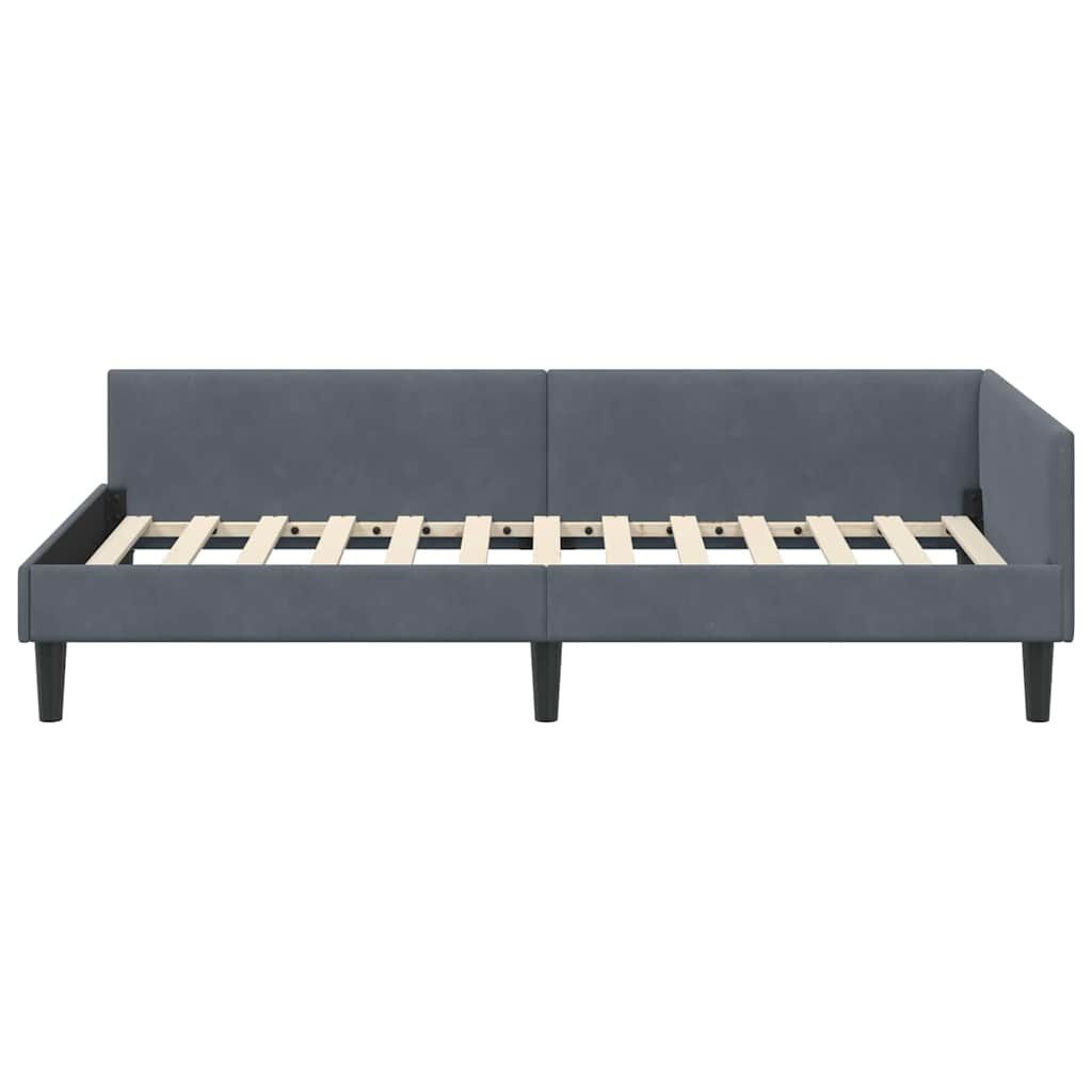 vidaXL Bett Eckbettgestell mit Kopfteil Dunkelgrau 90 cm x 200 cm Samt (1-tlg) – Bild 5 von 5