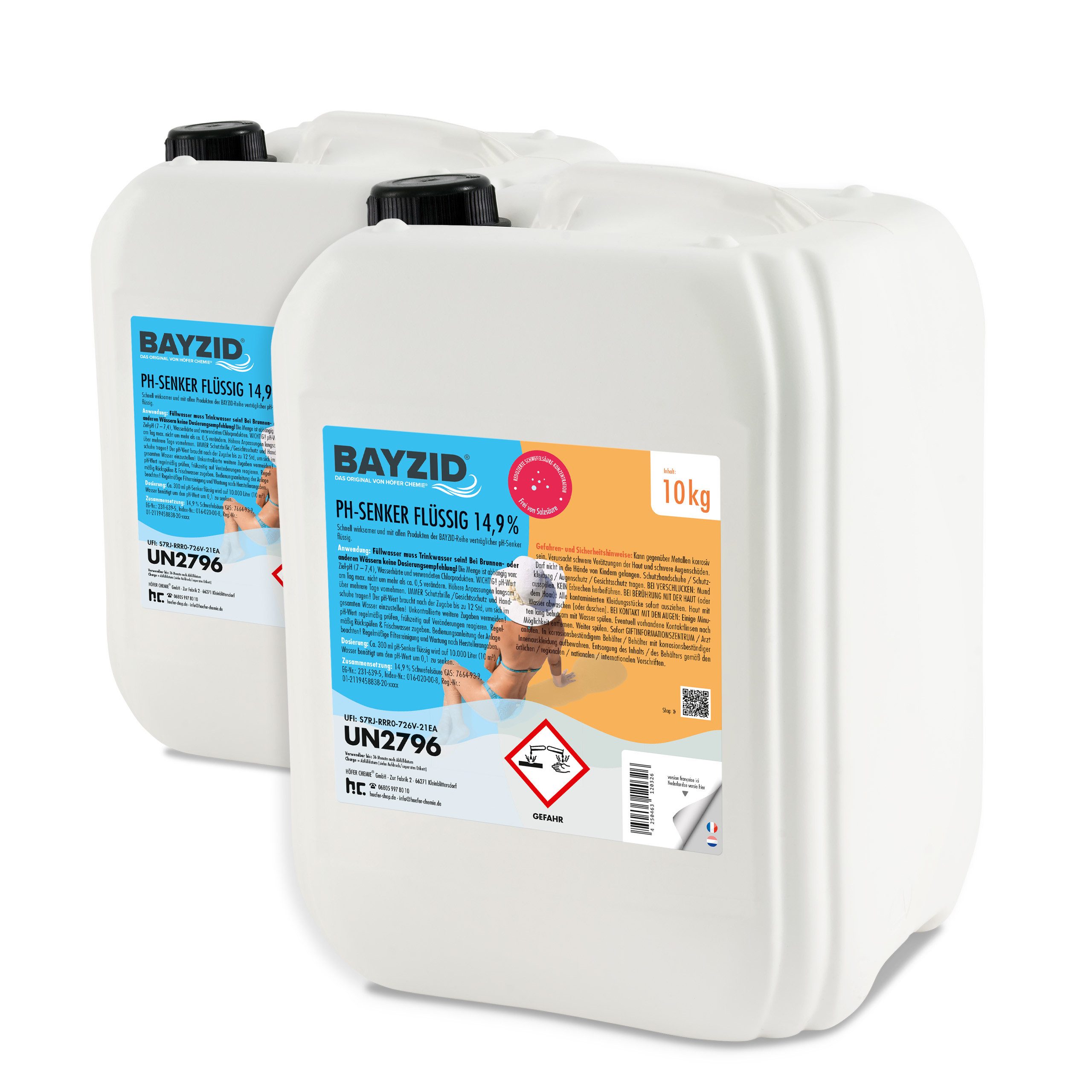 Poolpflege 2x 10 kg BAYZID® pH Minus flüssig 14,9%