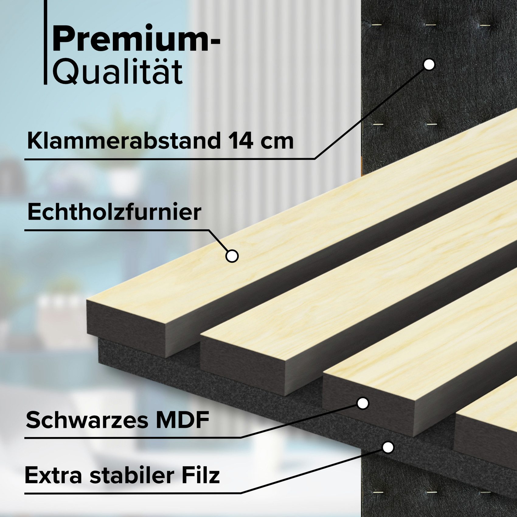 Hexim Wandpaneel, (Akustikpaneele 280x30cm Holz Grande - XXL Holzpaneele Platten Lamellen Wandverkleidung Echtholzfurnier 21mm Filz Schalldämmung MDF Elfenbein 0,85m² Light Ash)