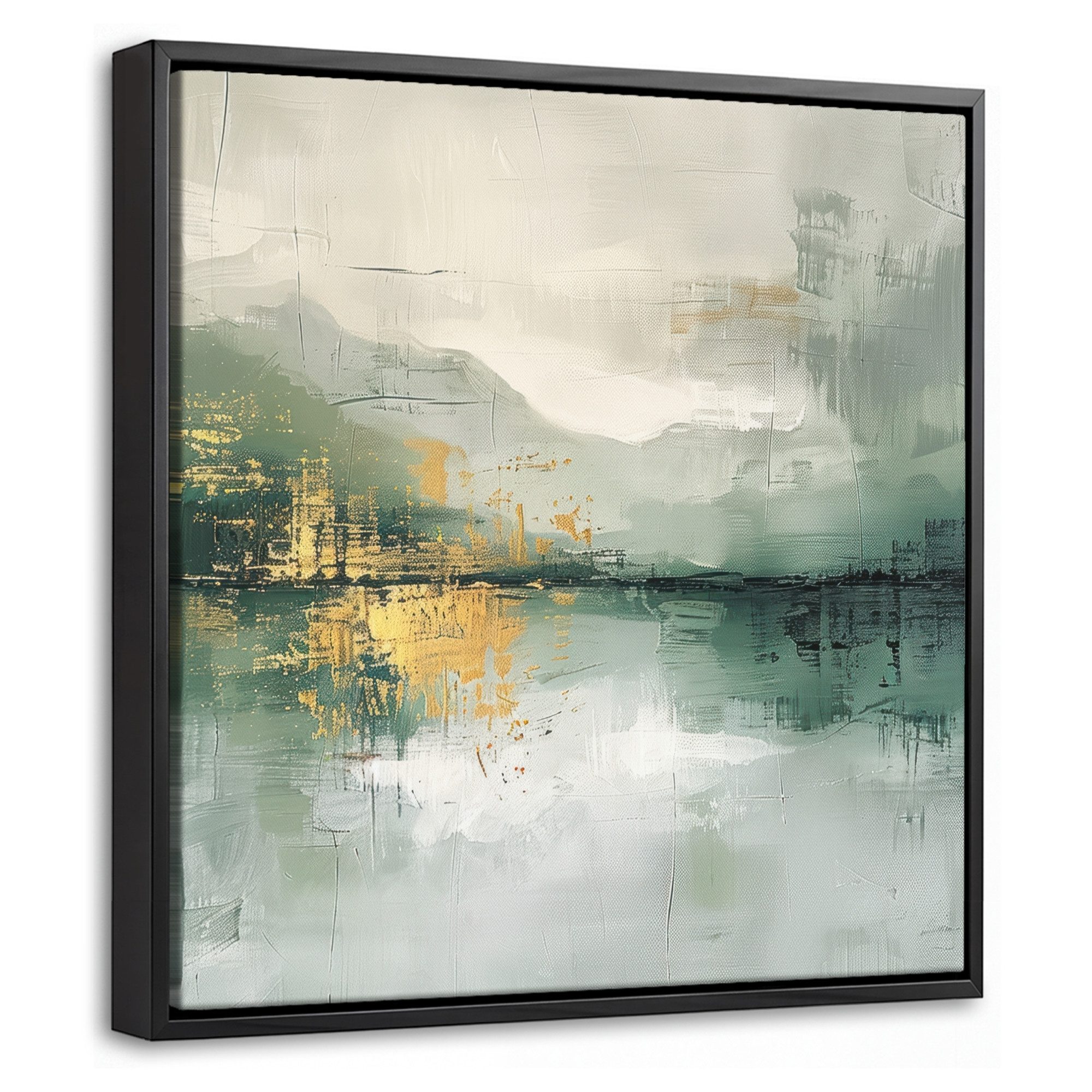 OneMillionCanvasses® Leinwandbild mit Rahmen - Grün - Modern - Abstrakt - Gold, Fotodruck (1 St), Leinwand Bilder Klein, Wand Dekoration Aesthetic 20x20cm