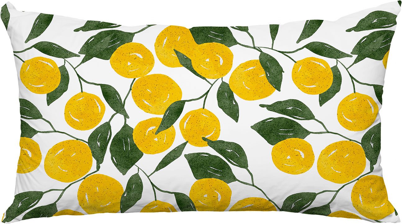 queence Dekokissen Zitronen mit Blätter, Premium Outdoor Kissenbezug; Format: 60x40 cm