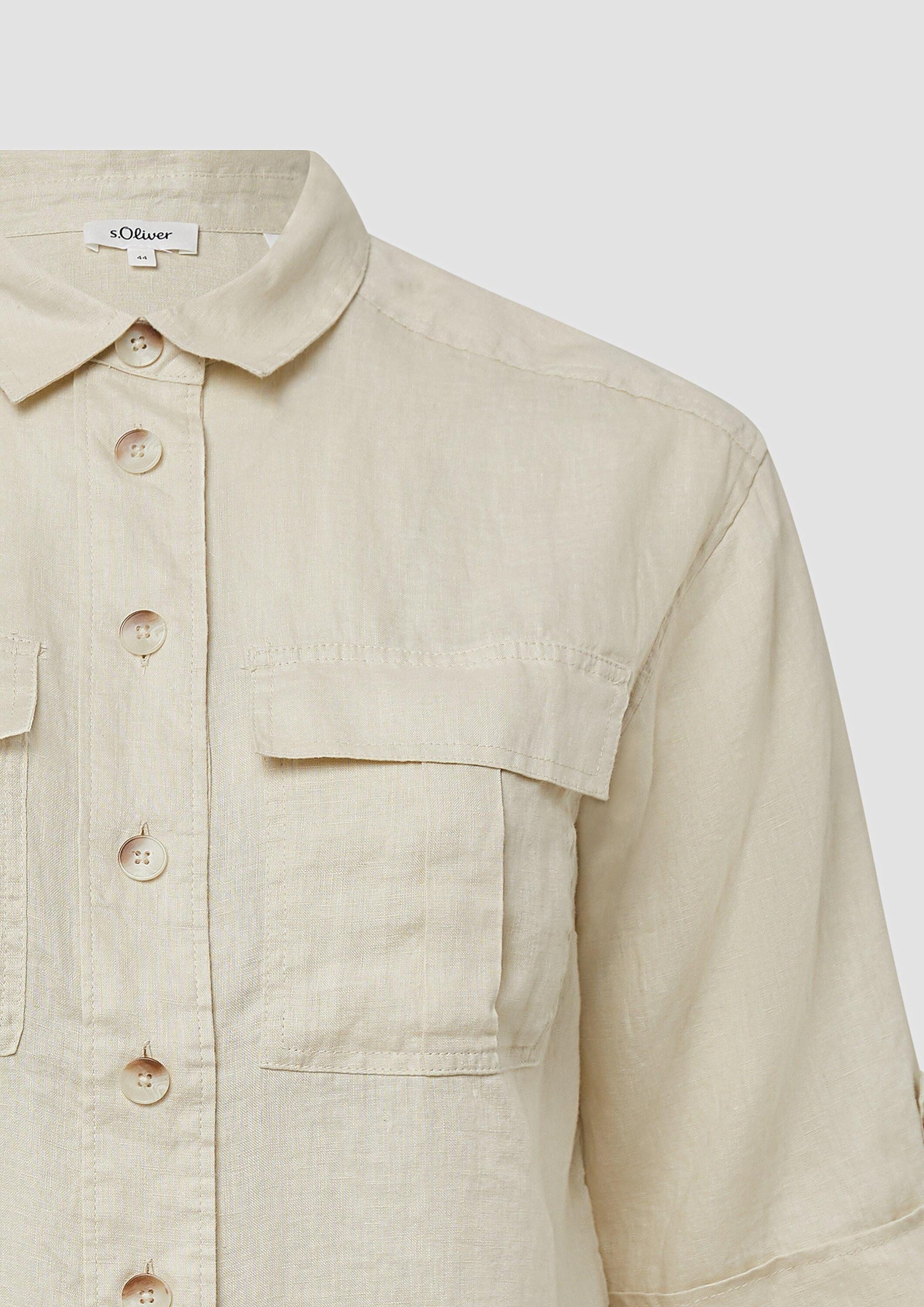 s.Oliver Kurzarmbluse Bluse Leinen-Overshirt im Relaxed Fit mit weiten 3/4-Ärmeln