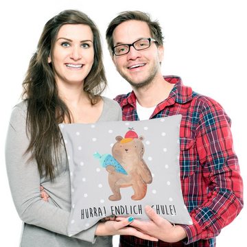 Mr. & Mrs. Panda Dekokissen Bär mit Schultüte - Grau Pastell - Geschenk, Sofakissen, Einschulung