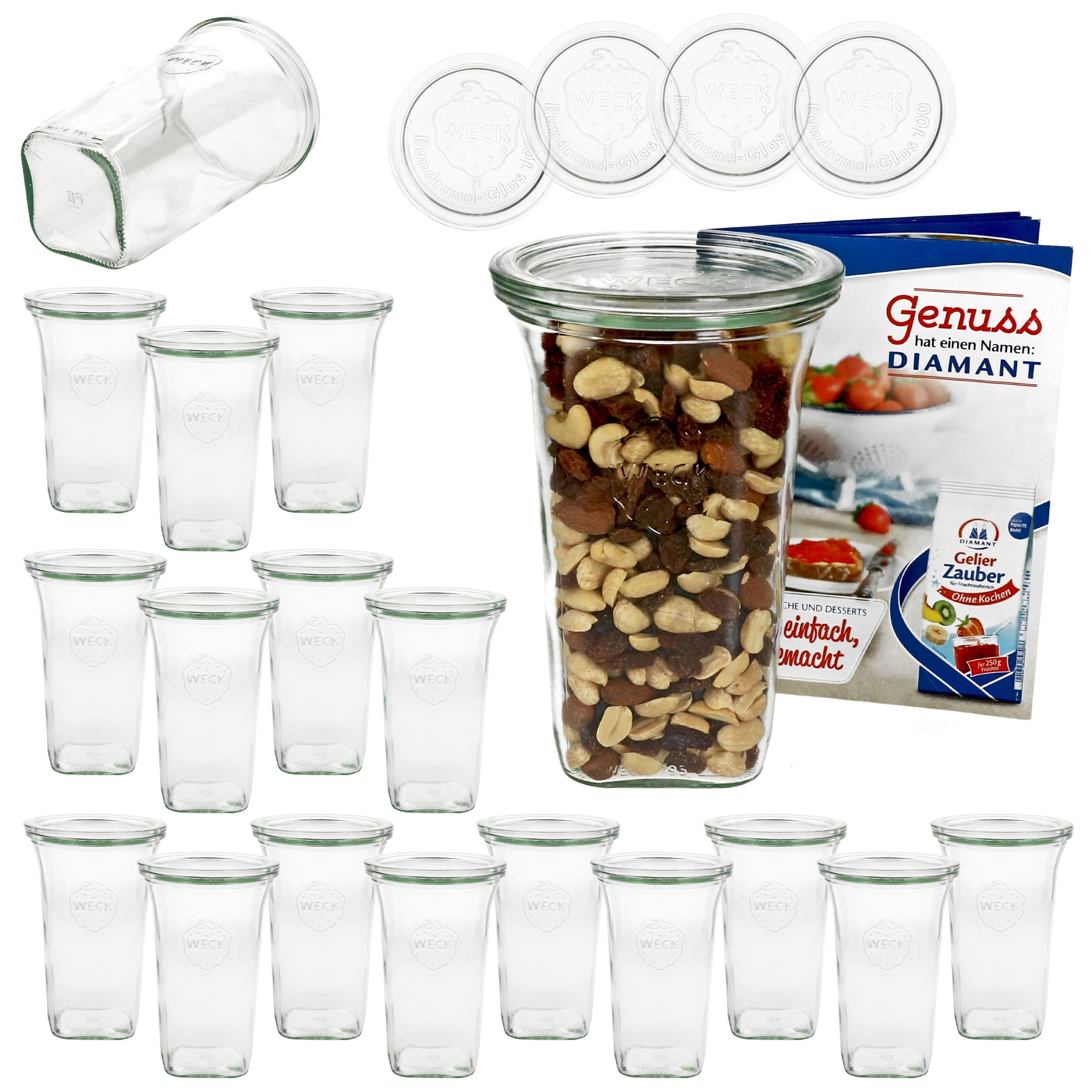 MamboCat Einmachglas 18er Set Weck Glas 18 795 mit Glasdeckel ml + Quentin Rezeptheft