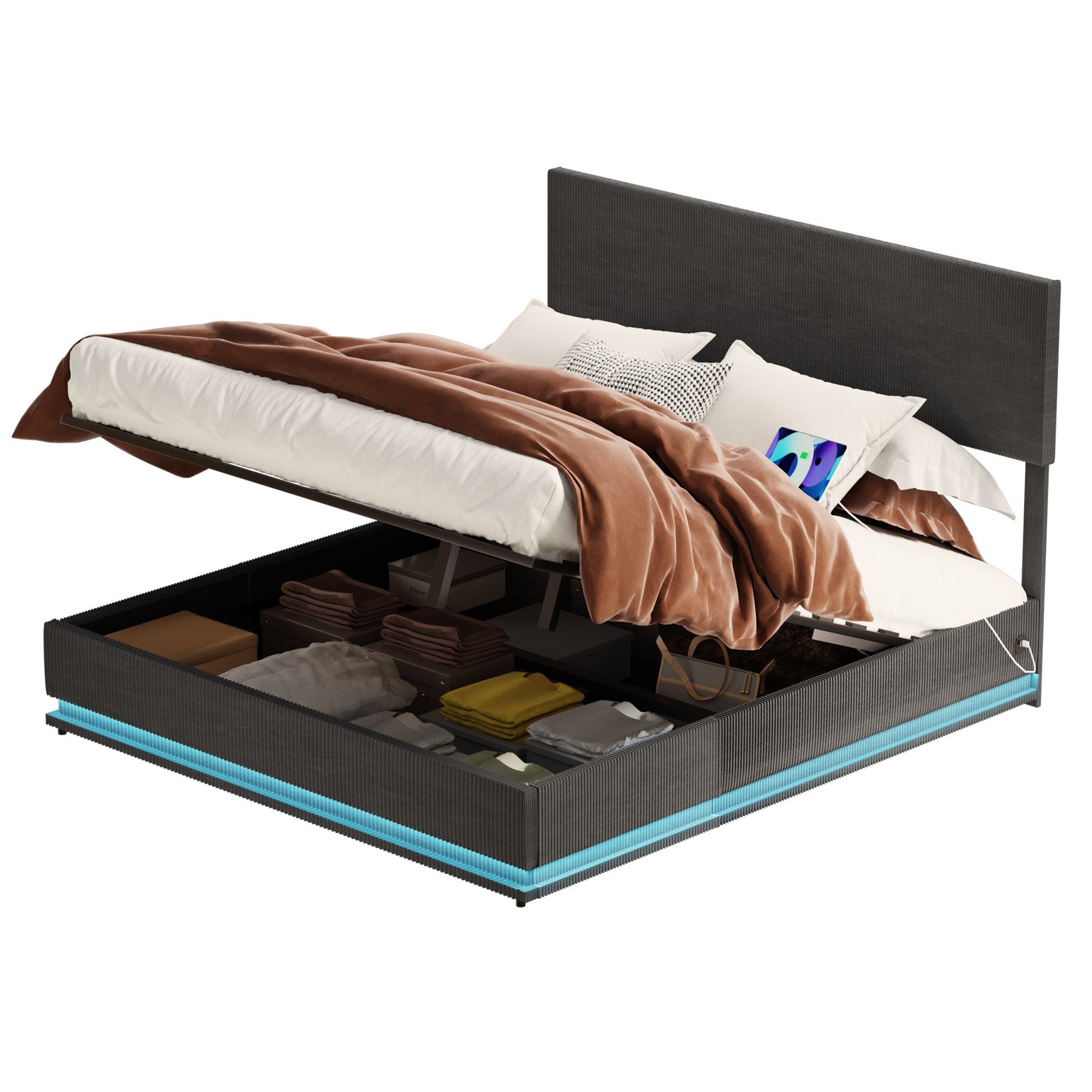 LVHOM Boxbett 140x200/160x200/180x200cm Nadelstreifen Bettgestell mit Bettk günstig online kaufen