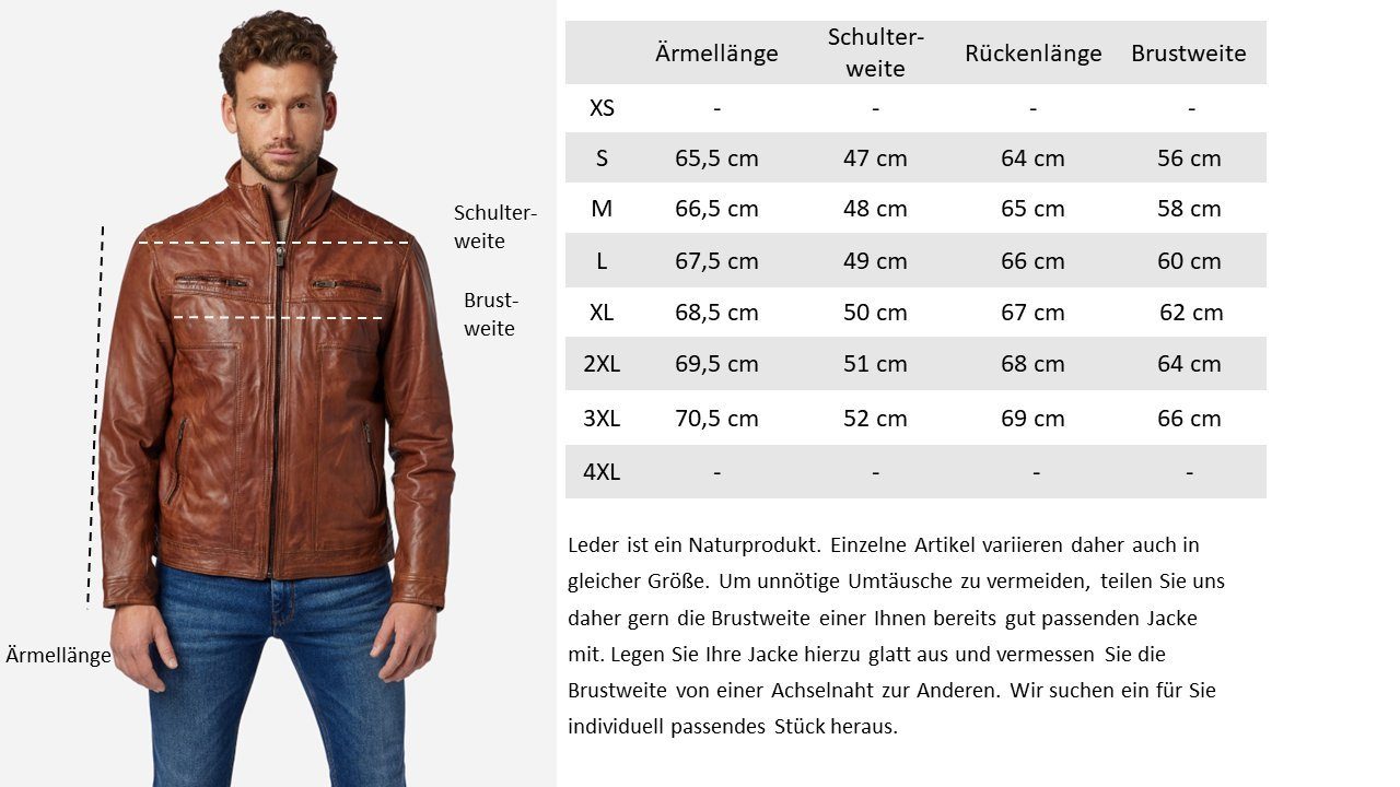 Cognac Lammleder RICANO Albert hochwertiges Lederjacke