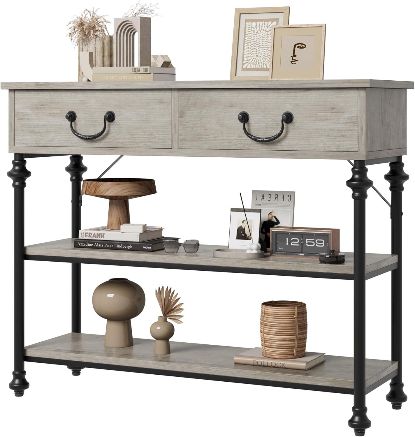 GarveeMore Konsolentisch 3-stufiger mit 2 Schubladen,kleiner Eingangstisch,100x30x80cm, Sofatisch Flurtisch Eingangstisch Beistelltisch für Wohnzimmer