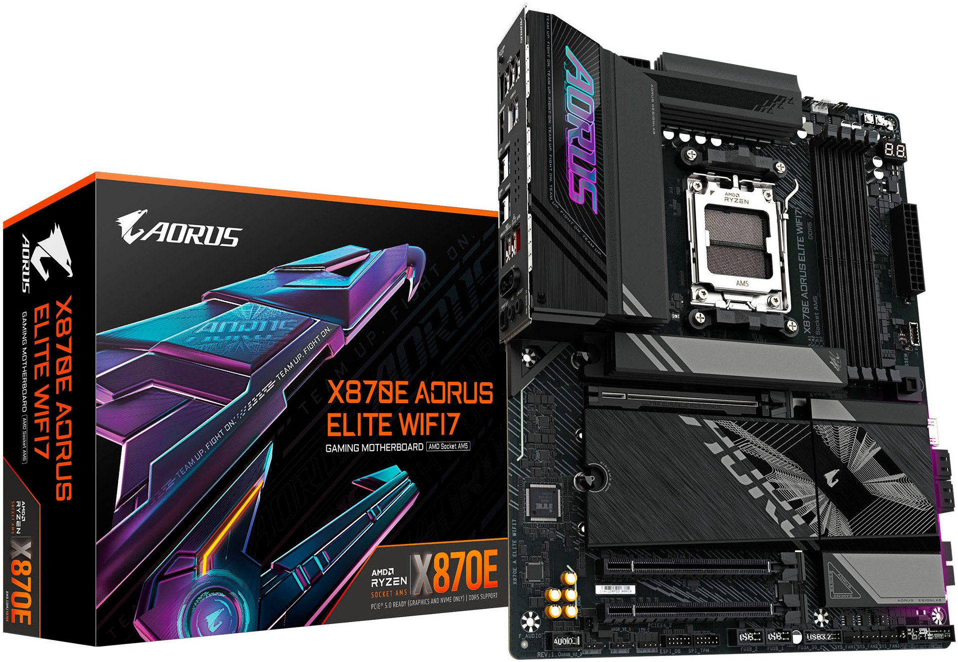 X870E AORUS ELITE WIFI7 Mainboard - Unterstützt AMD Ryzen 9000 CPUs, 1 Mainboard