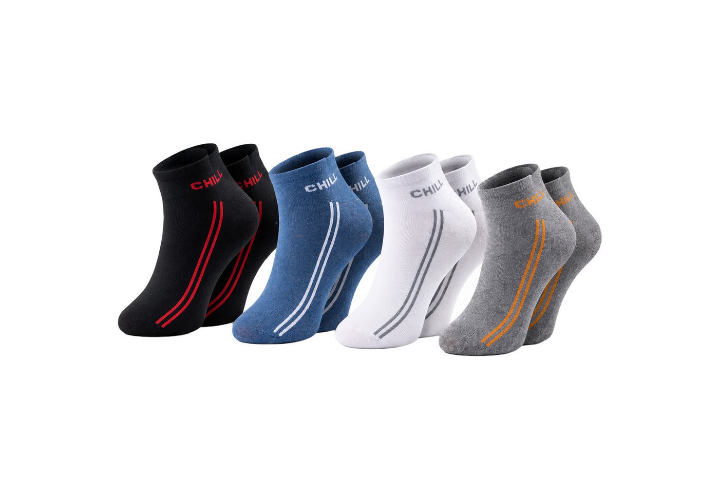 Chili Lifestyle Sneakersocken 4 Paar PREMIUM SPORT Kurzsocken aus Baumwolle für Damen & Herren (Multipack, 4-Paar, 4 Farbdesigns - Komfortbund ohne Gummidruck) Low Cut Sneaker Socken für Sport, Alltag & Freizeit