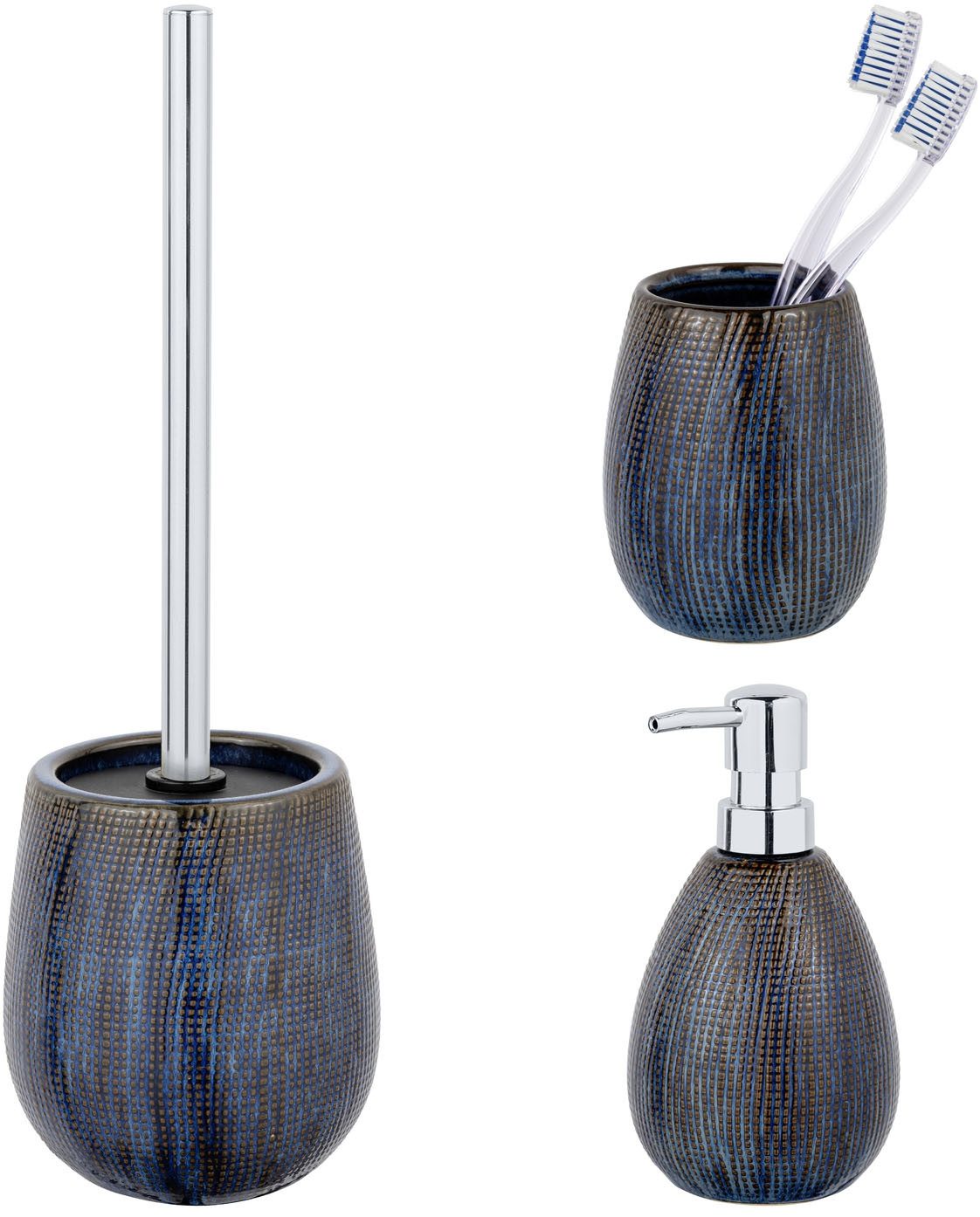 SCHÖNER WOHNEN-Kollektion Badaccessoire-Set »Ronta«, Set, 3 tlg., aus Keramik, mit Zahnputzbecher, Seifenspender und WC-Garnitur