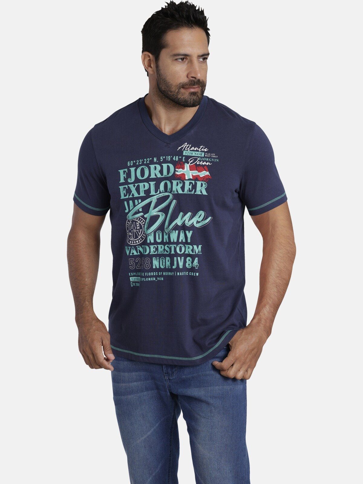Jan Vanderstorm T-Shirt NORDGER aus reiner Baumwolle dunkelblau | V-Shirts