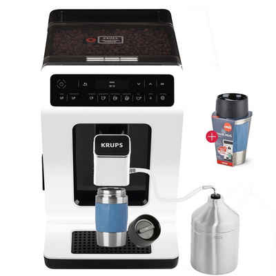 Krups Kaffeevollautomat EA8911 Evidence, inkl. Milchbehälter, intuitiver OLED-Display, extra-großer Wassertank + Emsa Travel Mug Compact (blau) 0,3 l