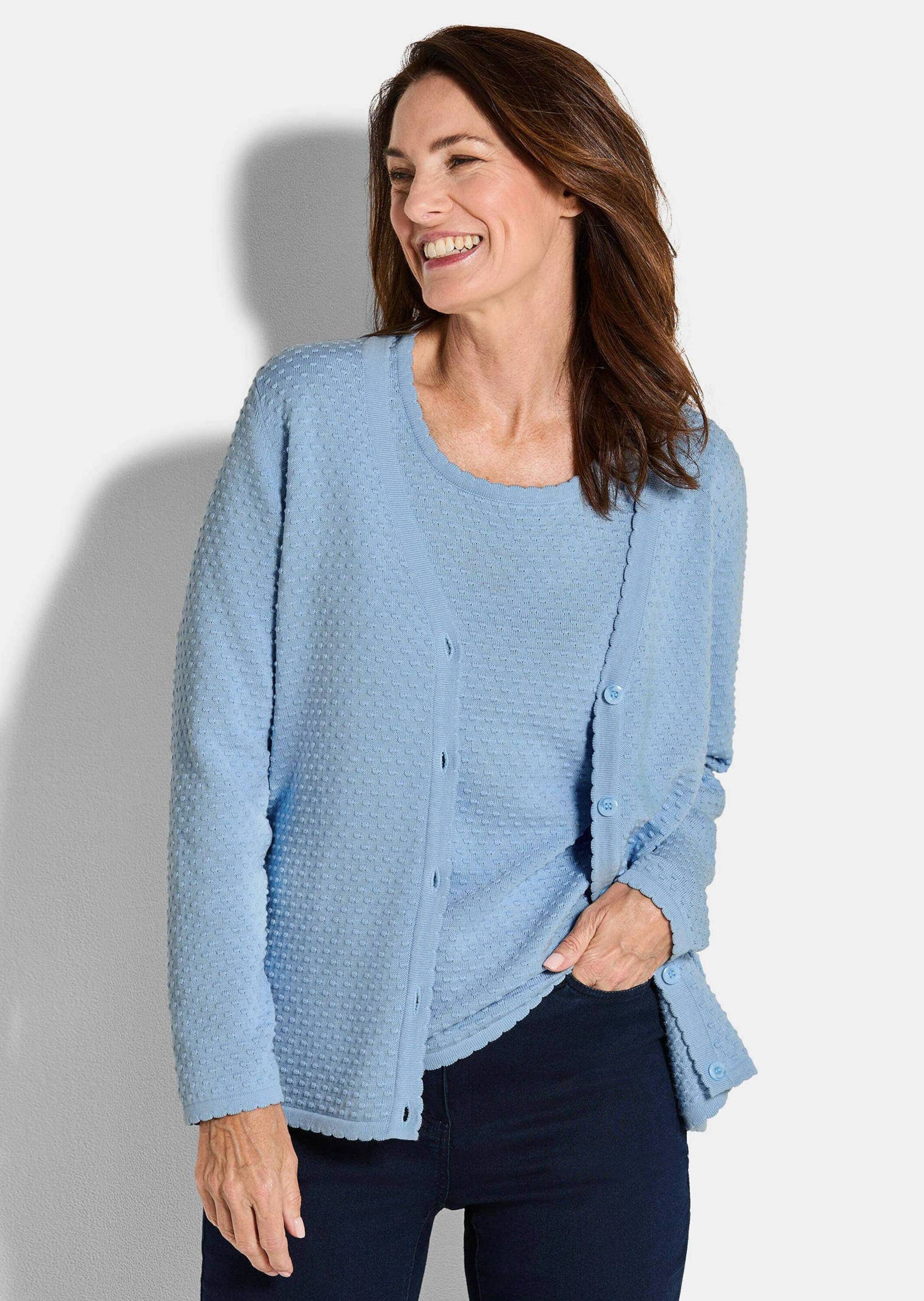 GOLDNER Strickjacke Baumwoll-Feinstrickjacke, Langarm Femininer Look mit ge günstig online kaufen