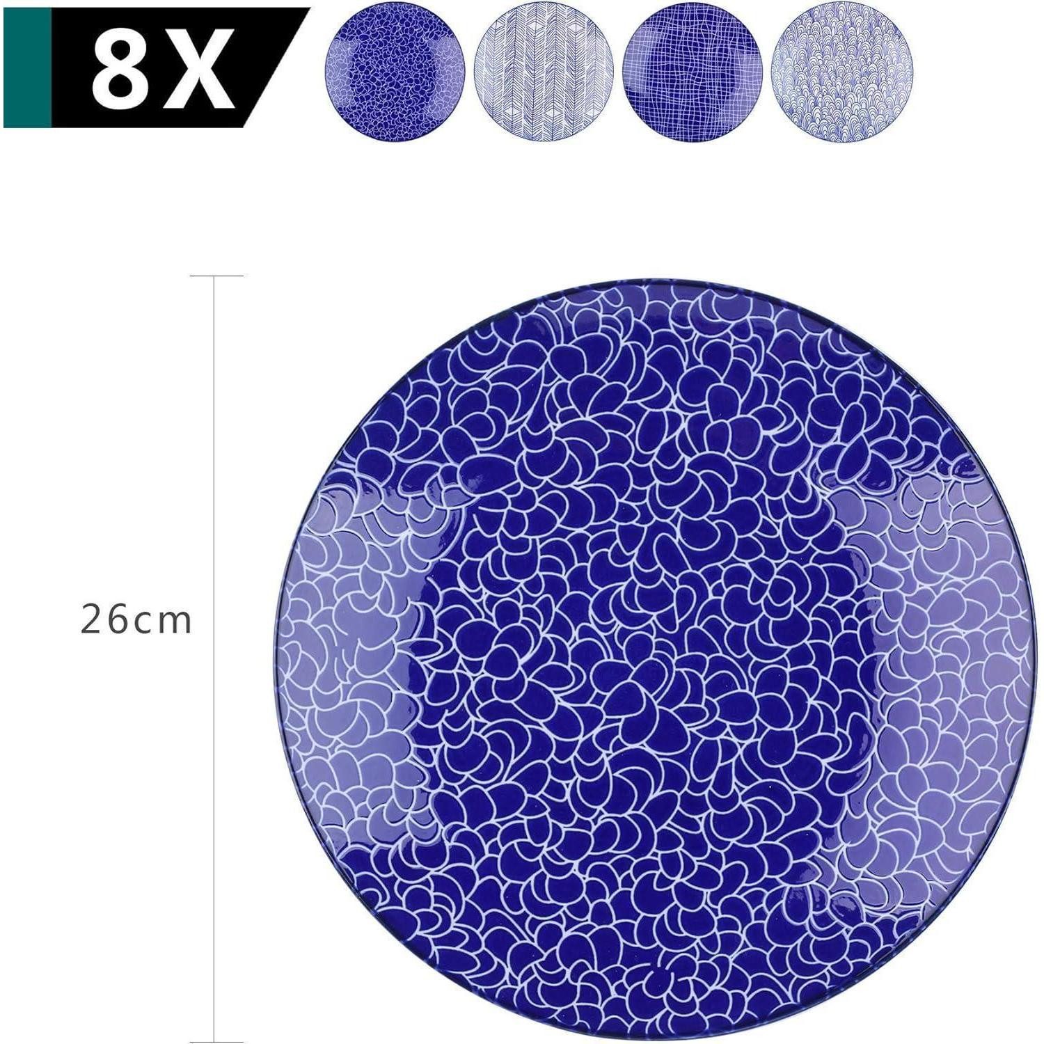 LuxusKollektion Salatbesteck Speiseteller Porzellan Flachteller Rund Takaki 8-teilig Speiseteller