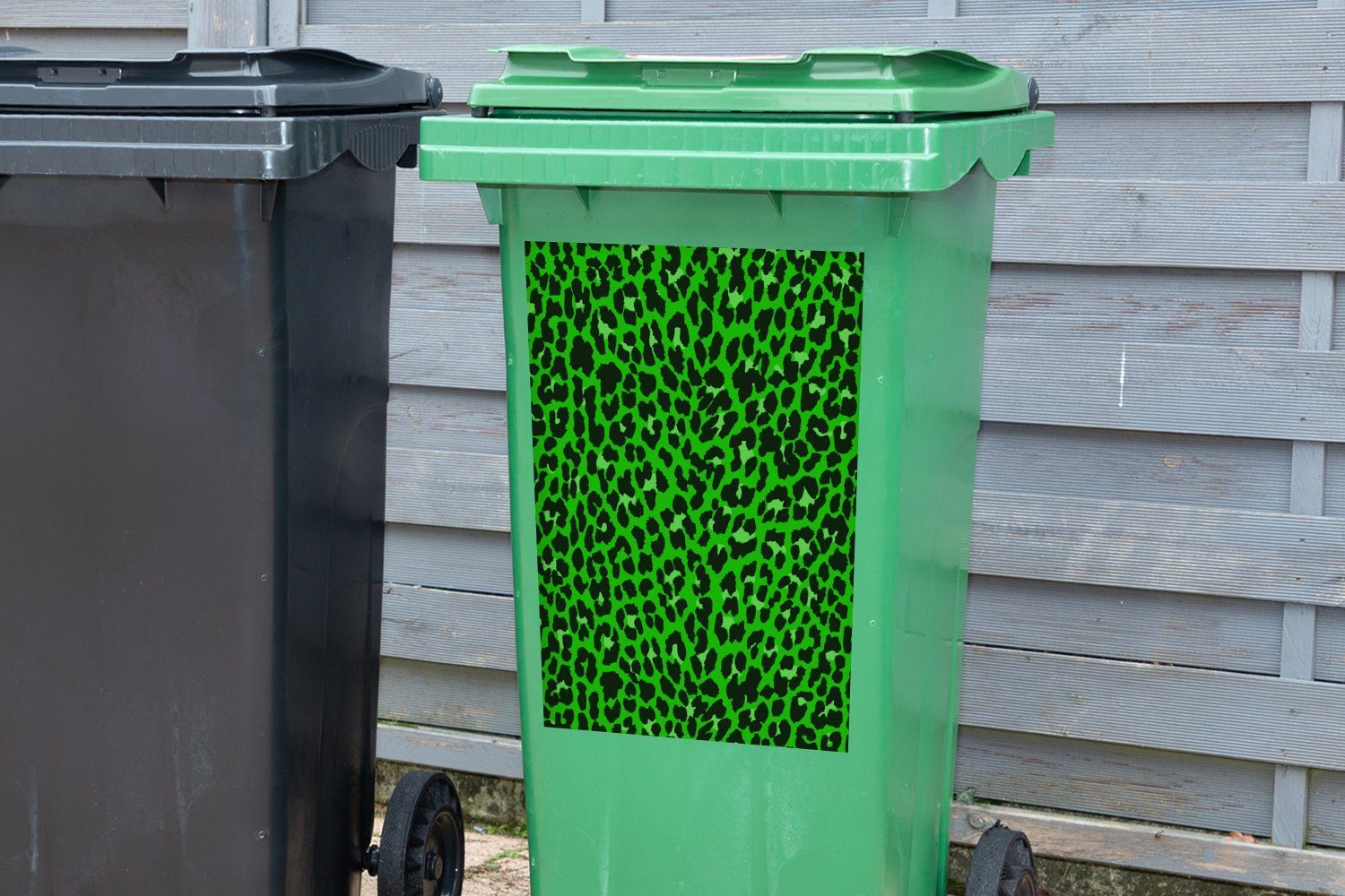 St), Mülleimer-aufkleber, Abfalbehälter Grün - MuchoWow Wandsticker Mülltonne, Muster Container, Sticker, - Leopard (1