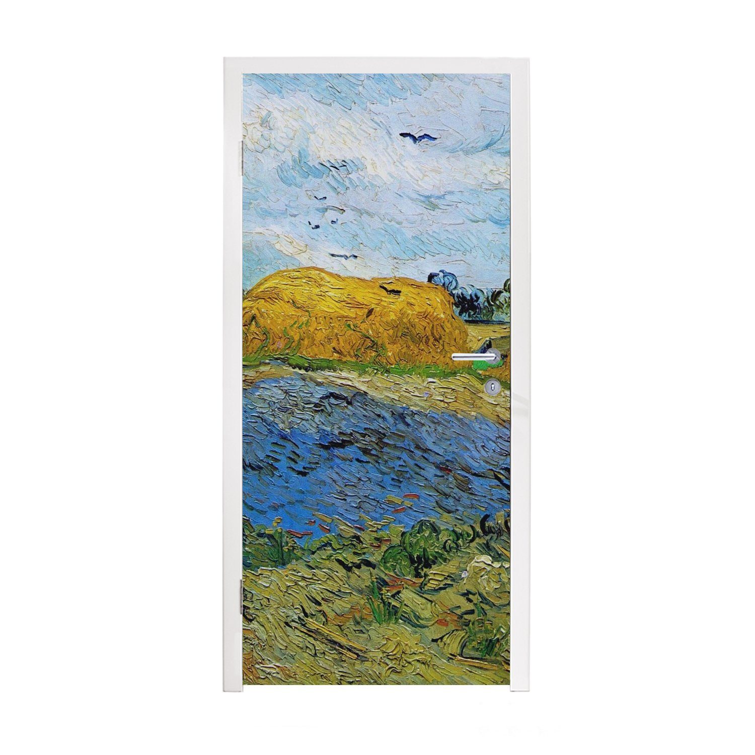 MuchoWow Türtapete Heuballen unter einem regnerischen Himmel - Vincent van Gogh, Matt, bedruckt, (1 St), Fototapete für Tür, Türaufkleber, 75x205 cm | Türtapeten