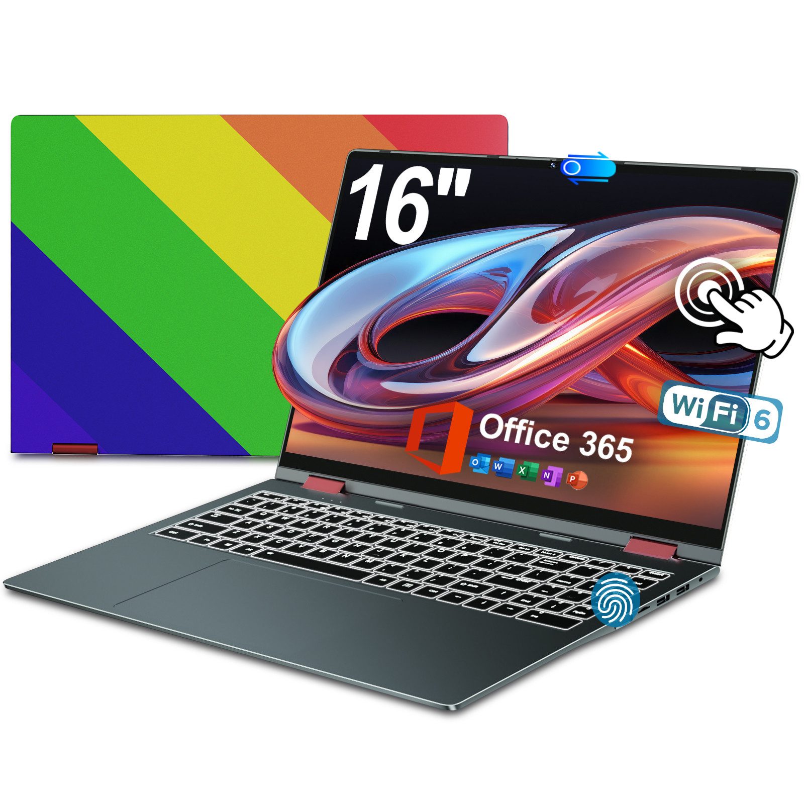 MENGHU 2-in-1 16“ Laptop Tablet - LGBTQ + Pride - 16GB+640GB FREE Office 365 Convertible Notebook (Intel N5095, Intel UHD Graphics, 16 GB, 640 GB SSD, 4-core CPU)