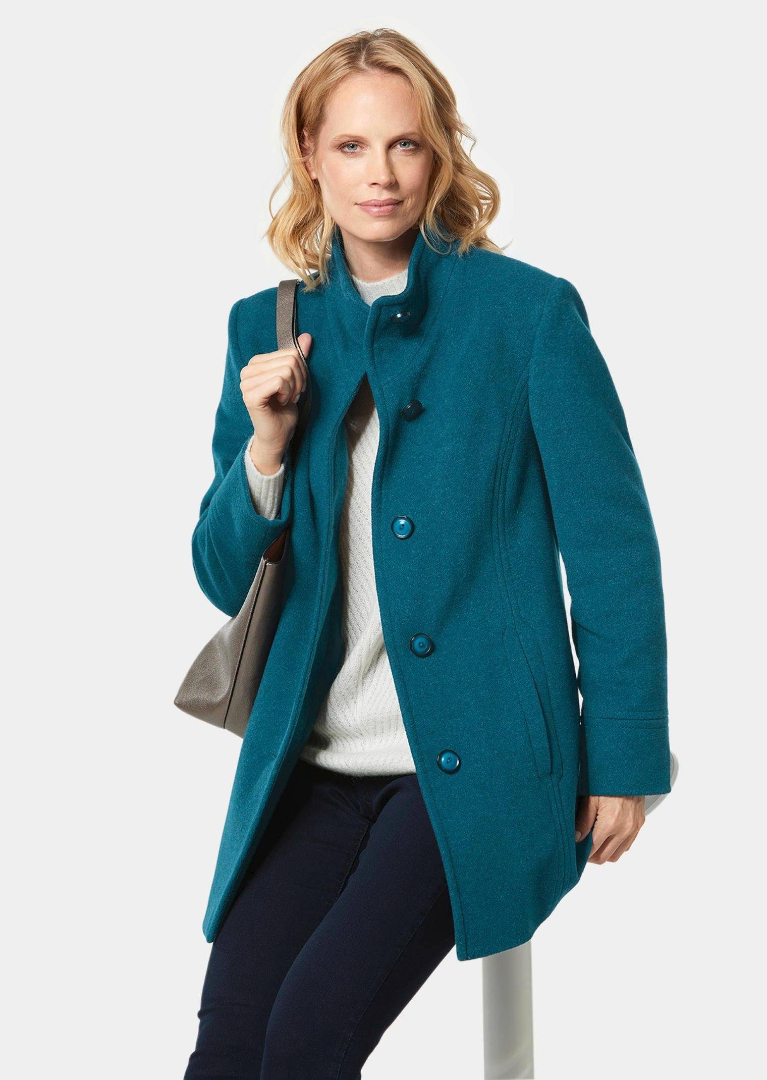 GOLDNER Wolljacke Eleganter Wintermantel mit Stehkragen Longmantel mit Knöpfen, Schubtaschen und Langarm