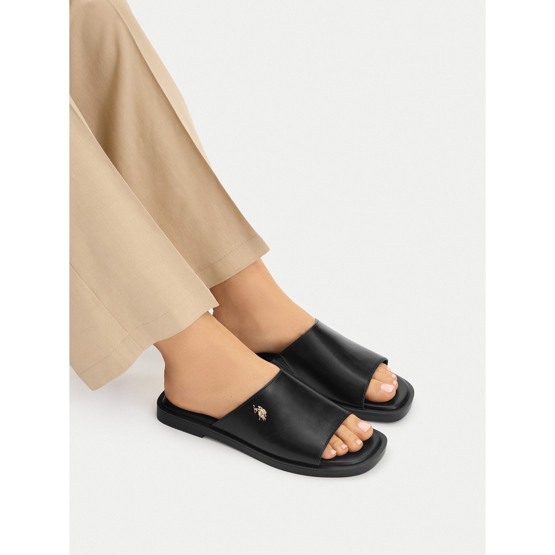 U.S. Polo Assn. US Polo Assn Damen-Flip-Flops, Schwarz Badepantolette