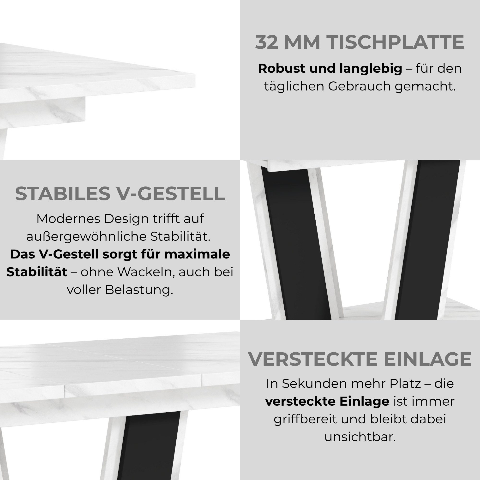 Home Collective Esstisch ausziehbar Tisch Küchentisch Esszimmertisch Ausziehtisch 120 / 140 cm (wählbar in 120-160 oder 140-180 x 80 cm Esszimmer Küche Wohnzimm – Bild 5 von 5