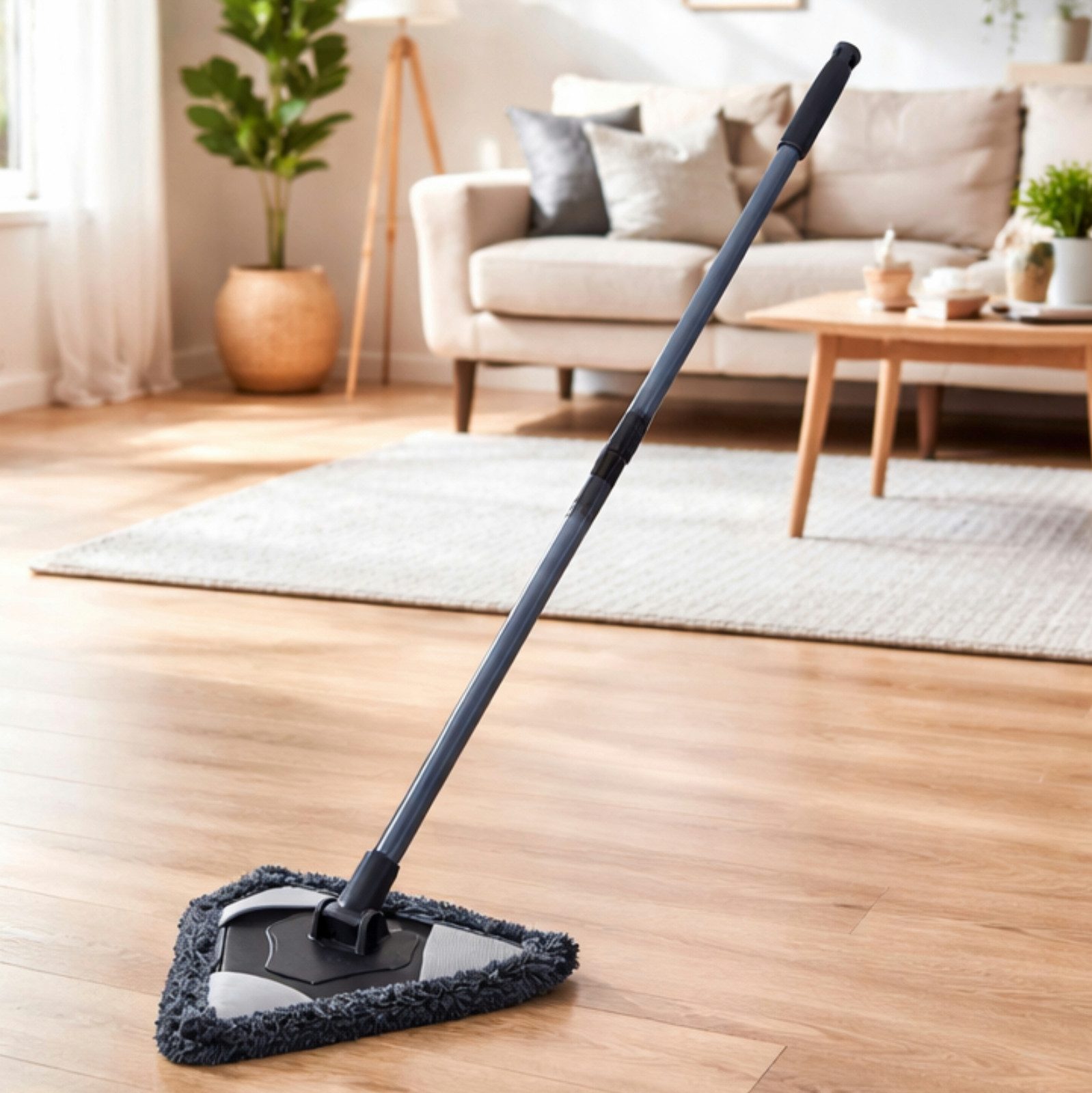 Koopman Bodenwischer Wischmopp Bodenreiniger Mikrofaser Nasswischer 89cm Grau, (3-St), inkl. Teleskopstiel, Dreieckig, 2 Bezüge, handlich, ausziehbar