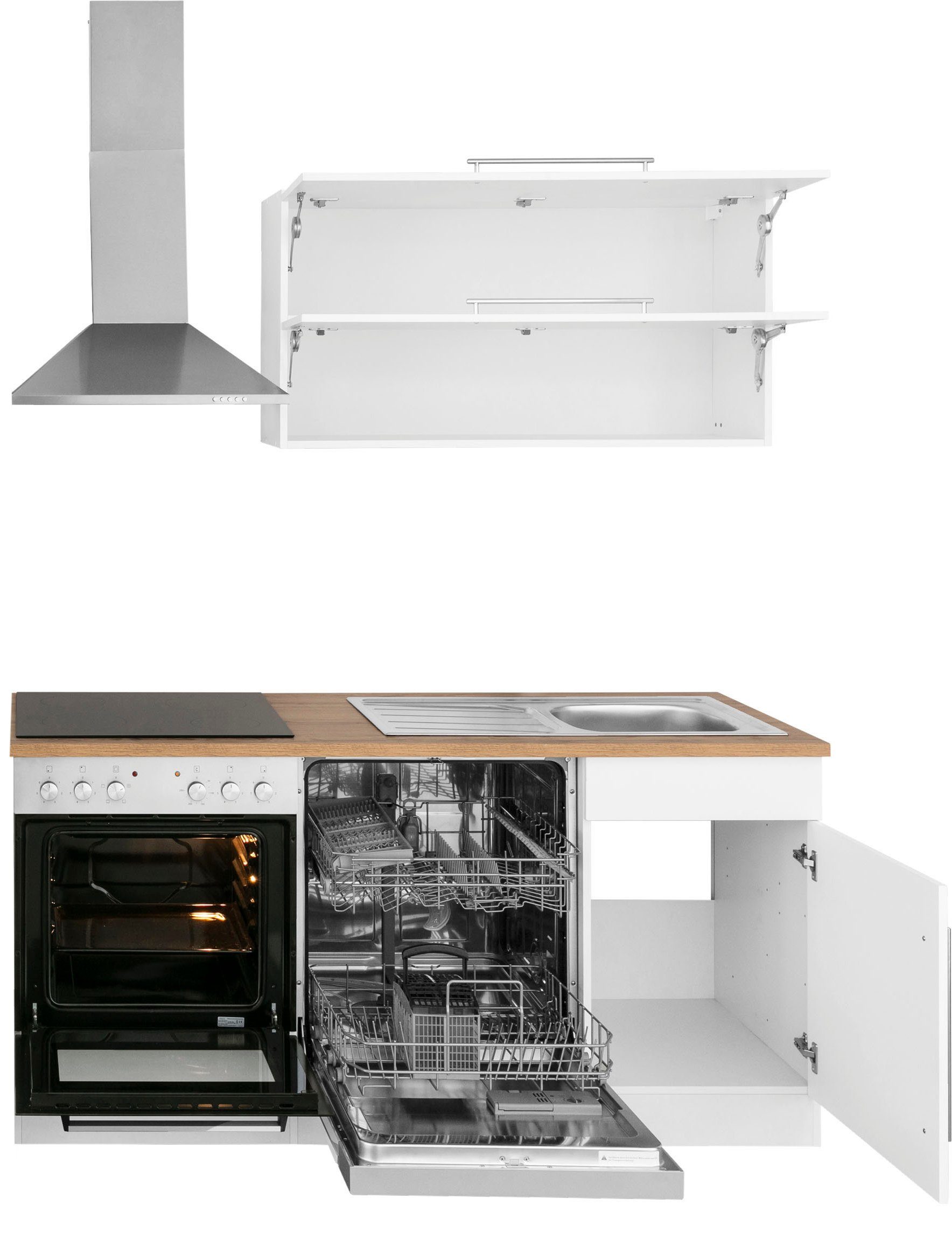 HELD MÖBEL Küchenzeile Samos, mit cm weiß/wotaneichefarben 170 | E-Geräten, Breite weiß