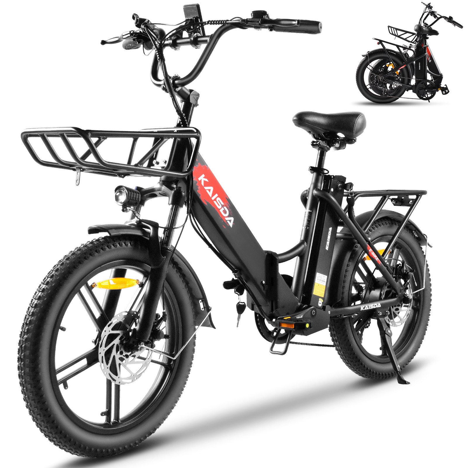 Vankel E-Bike Cityrad K201 E-Fahrrad 748WH Damen u. Herren Pedelec, 36V 20,8AH 110 km, Kettenschaltung, Heckmotor, 748 Wh, (Beleuchtungsset mit Batterieladegerät, Batterieschlüssel, Werkzeug), KAISDA Falt-E-Bike 250W, 110km, 20"×3.0" Fat-Reifen, EU-konform