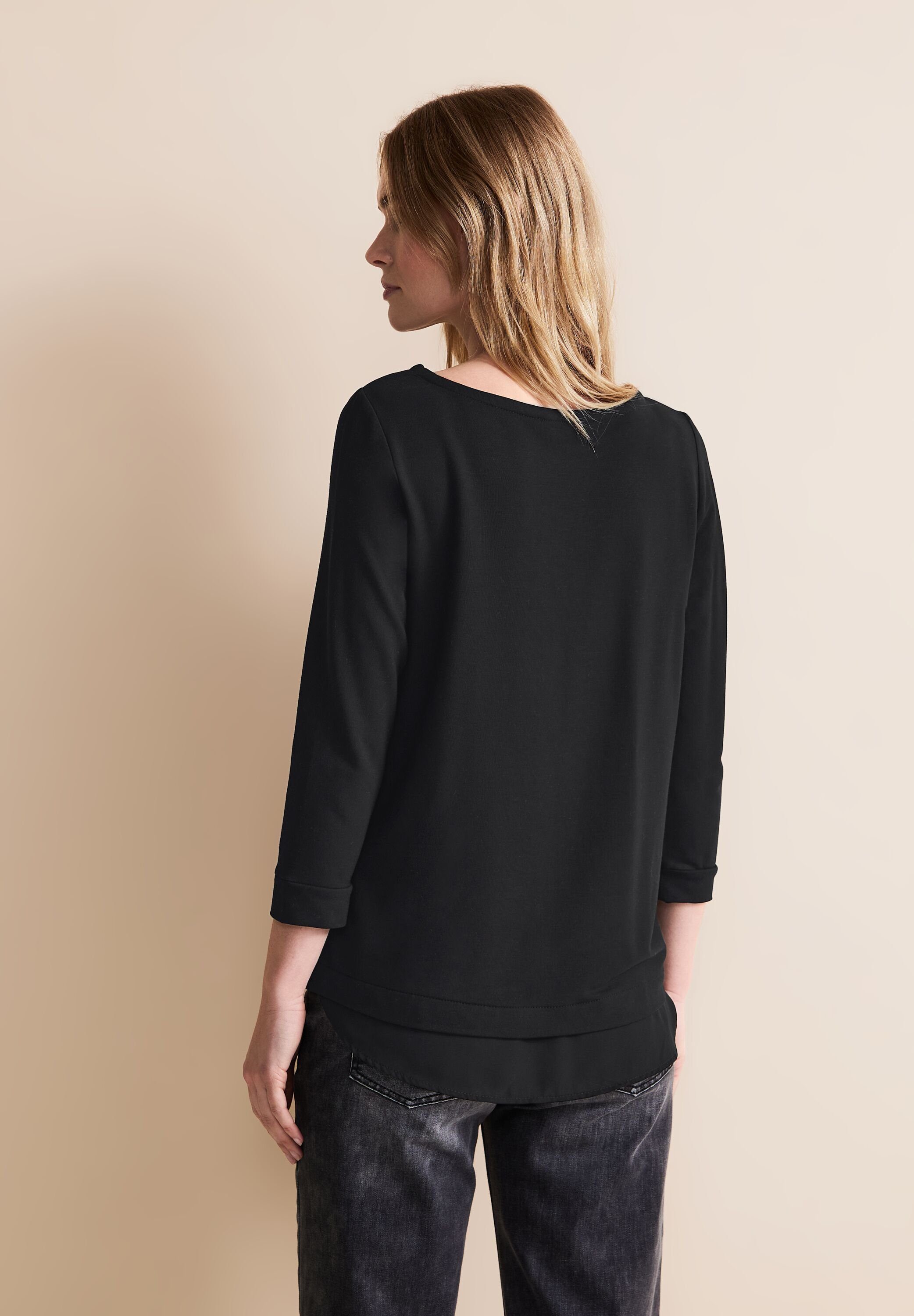 STREET ONE 3/4-Arm-Shirt Street One T-Shirt im Lagenlook in Black (1-tlg)  Nicht Vorhanden, Maße bei EU Größe 38 ca.: Länge 62 cm, Brust 100 cm,  Saumweite 112 cm