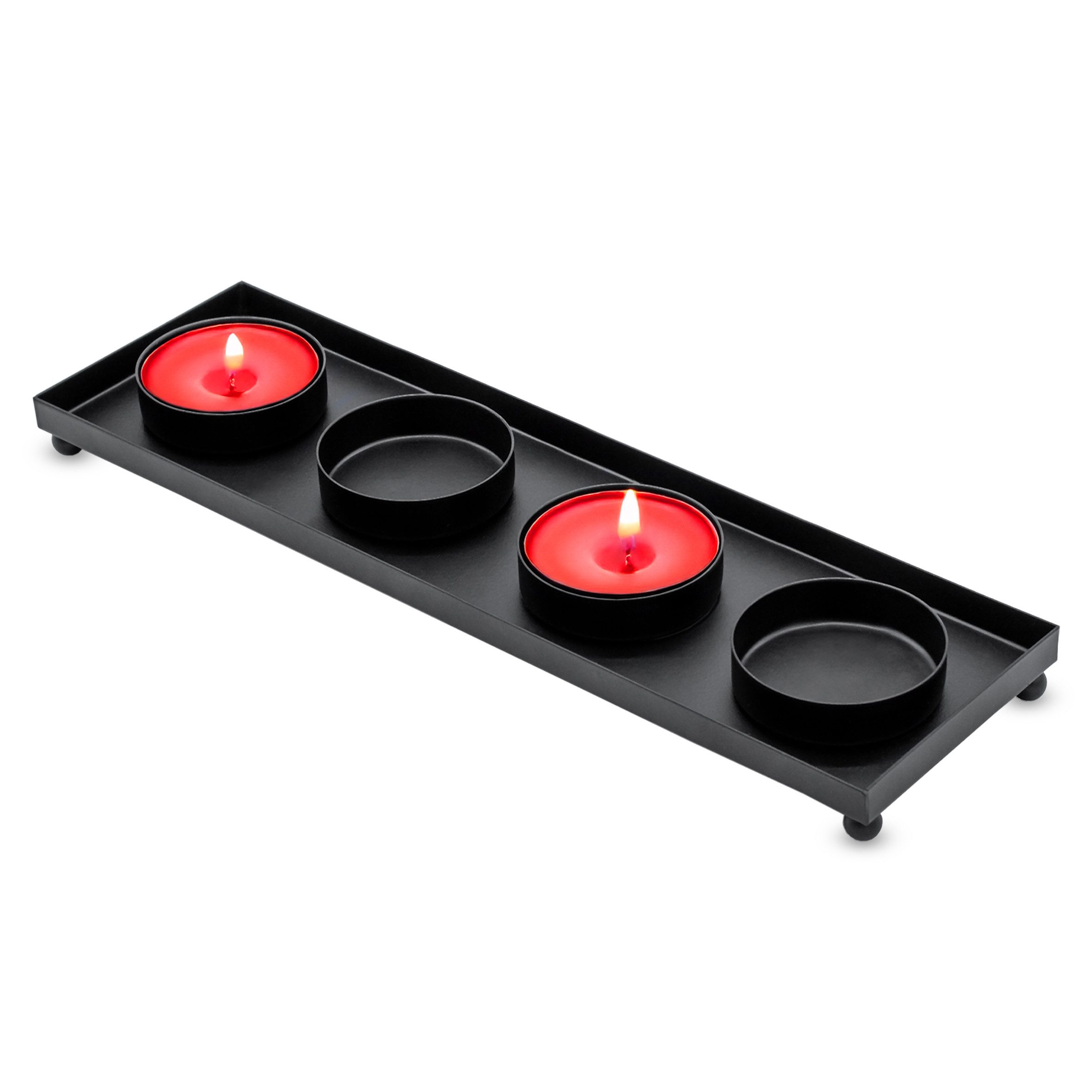 Spetebo Kerzentablett Advents Подсвечник schwarz für 4 Teelichter - 28 x 8 cm (Stück, 1 St., Kerzentablett), Metall Kerzenleuchter eckig