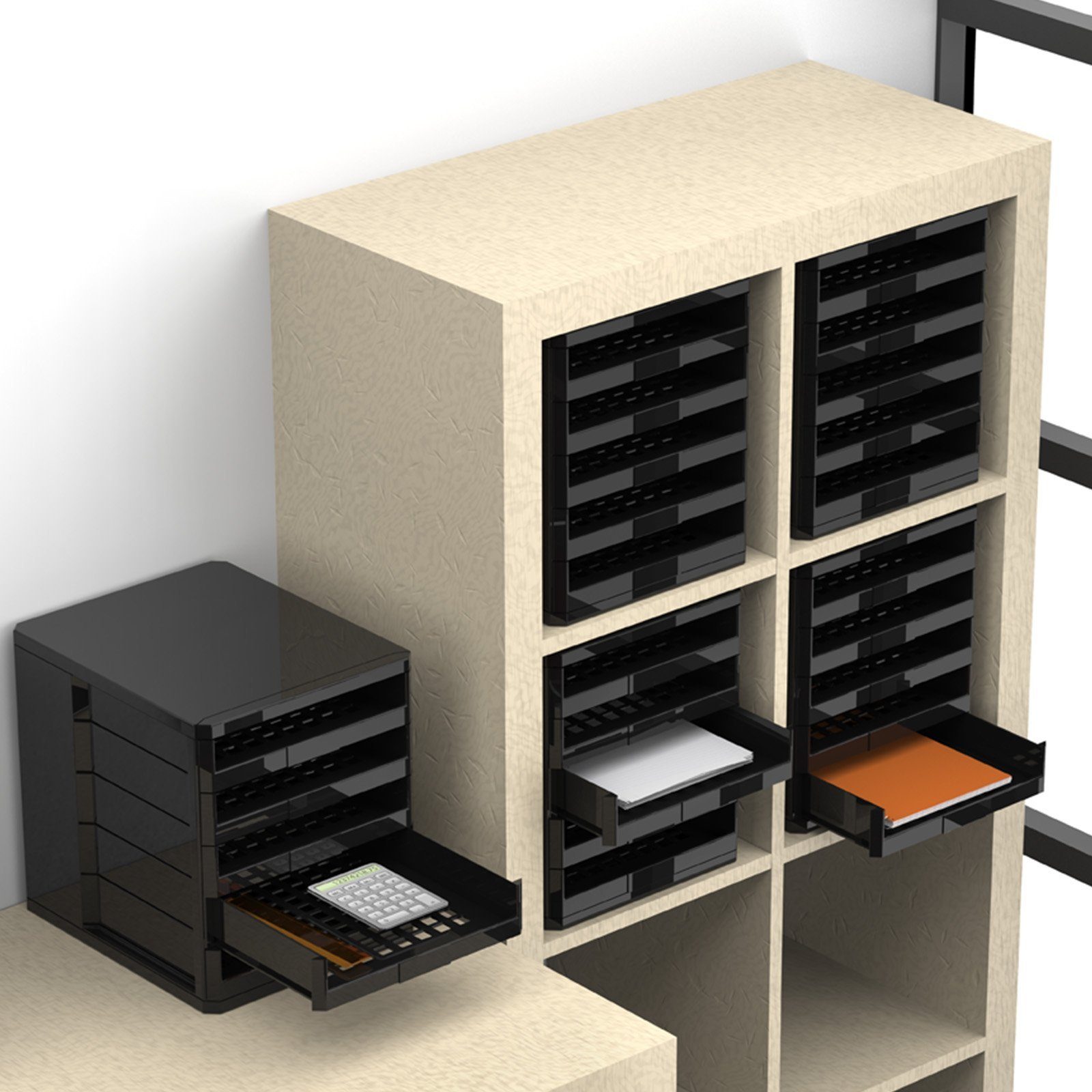 mm Kunststoff, x schwarz Büroablage Schubladenbox, mit Aufbewahrungssystem 320 SO-TECH® ausziehbaren Ablagen 5 x 330 275