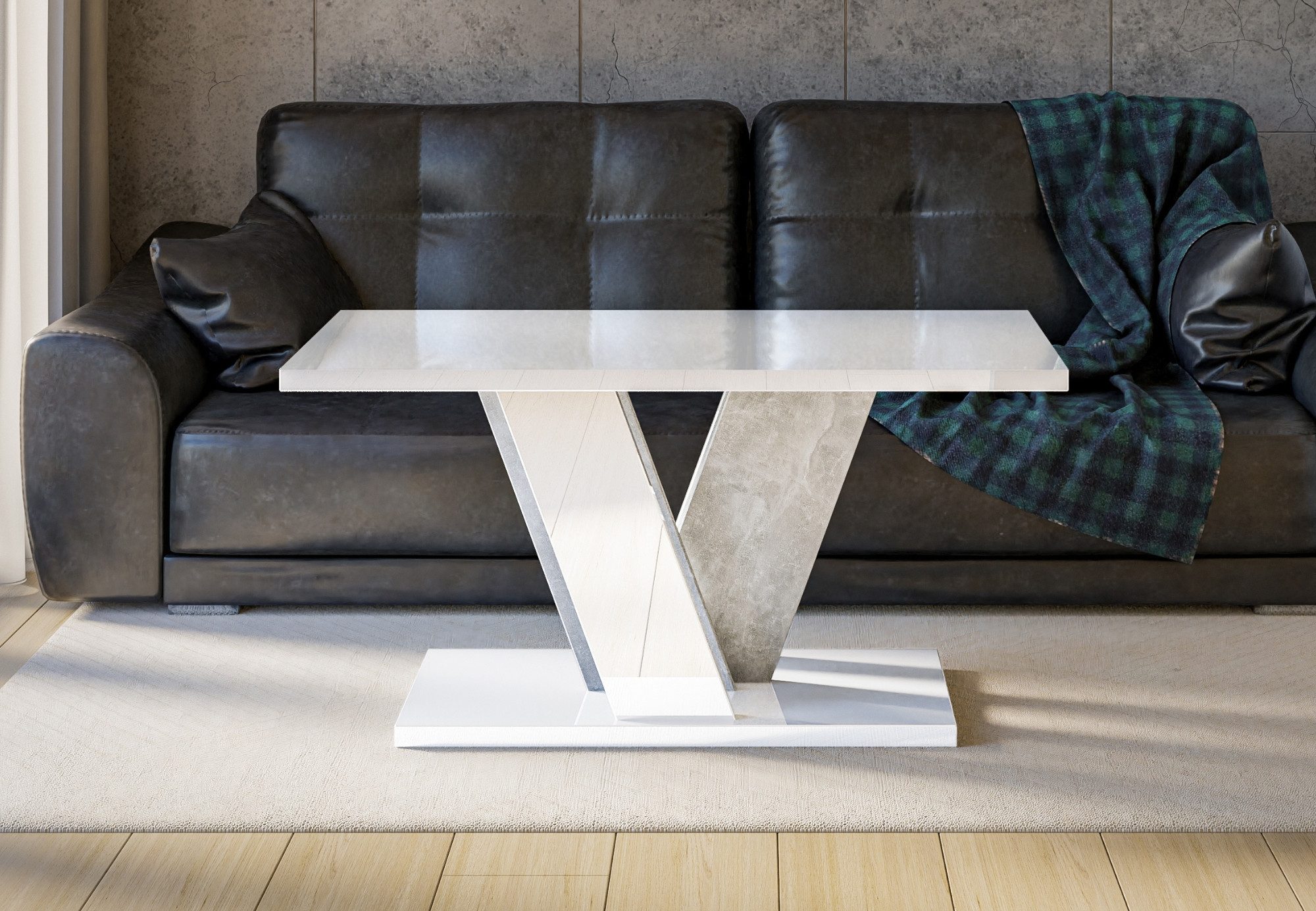 Home Collective Couchtisch Beistelltisch Wohnzimmertisch Tisch Couch (Wohnzimmer Lounge Sofatisch), modernes Design mit V-Gestell, 110 x 70 cm, Weiß glänzend