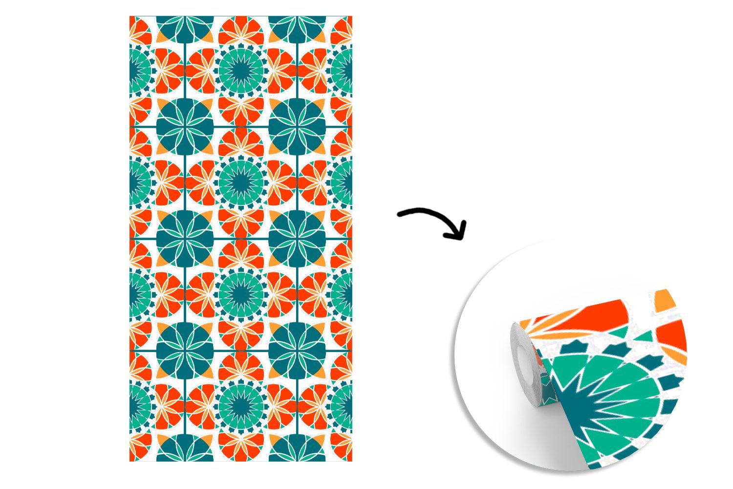 MuchoWow Fototapete Ein symmetrisches Muster St), Vliestapete marokkanischen dem (2 Matt, aus Mosaik, Schlafzimmer Wohnzimmer bedruckt, Fototapete Küche, für