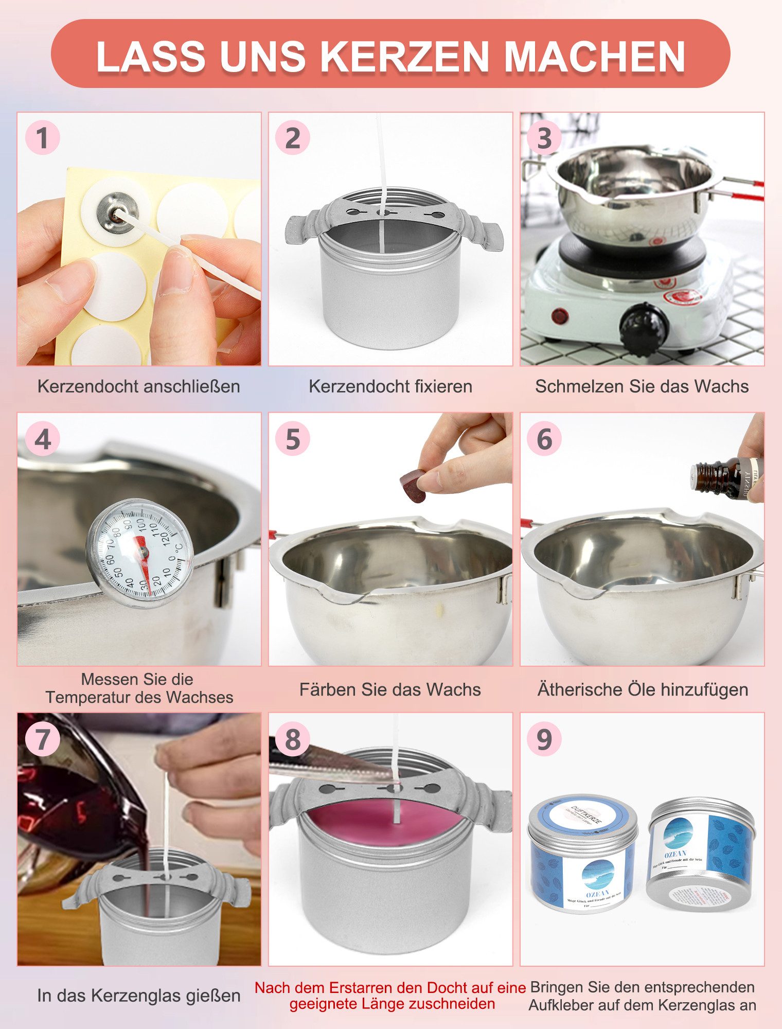 OSTWOLKE Duftkerze Kerzenherstellung Kit DIY Kerzen Selber Machen Set Duftkerze Geschenke (1-tlg)