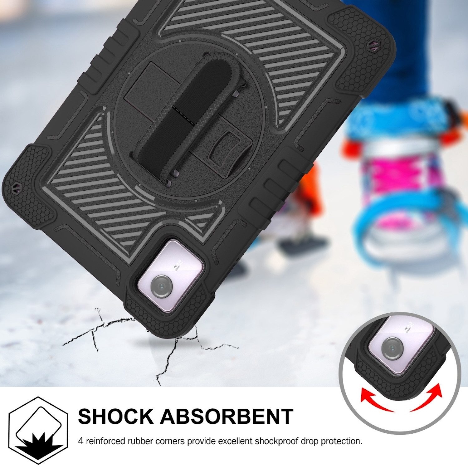 Wigento Tablet-Hülle Für Lenovo Tab M11 Hybrid 360 Grad Halte-Schlaufe Tasche Hülle Schwarz, Hybrid Schutzhülle Smart Case Cover mit Halteschlaufe