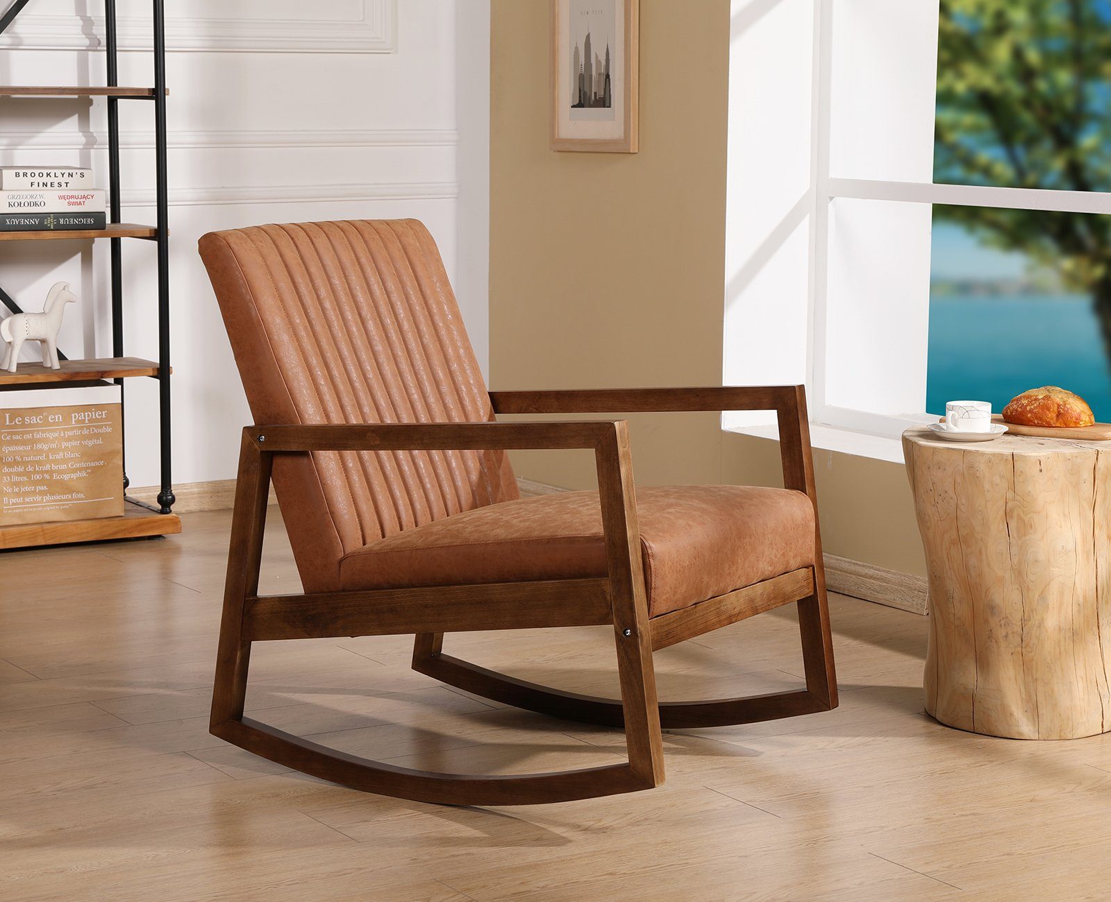 WAHSON OFFICE CHAIRS Schaukelstuhl Lederbezug Schaukelstuhl Sessel günstig online kaufen